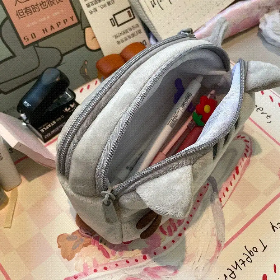 INS Plush Pencil, Cute Makeup Bag, Large Capacity, Portable, Plush Cat Stationery Storage Bag, Zipper Closure Pen Bag 1pcs - CON MÈO - Xem 2