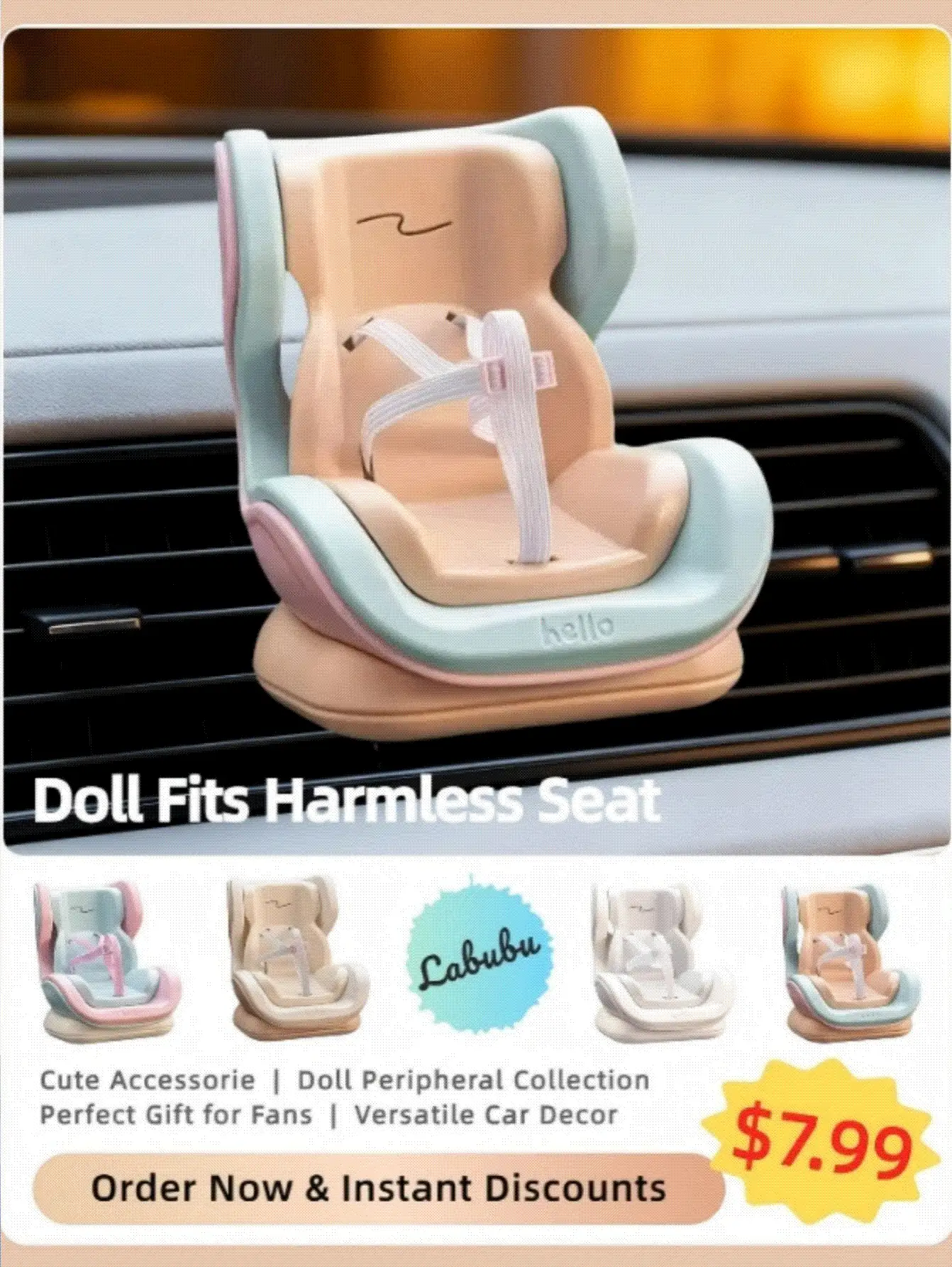 Doll Fits Safety Seat, Aromatherapy Air Conditioning Outlet, Cute Car Ornaments, Pendant Doll, Lovely And Pretty - Hồng - Xem 2