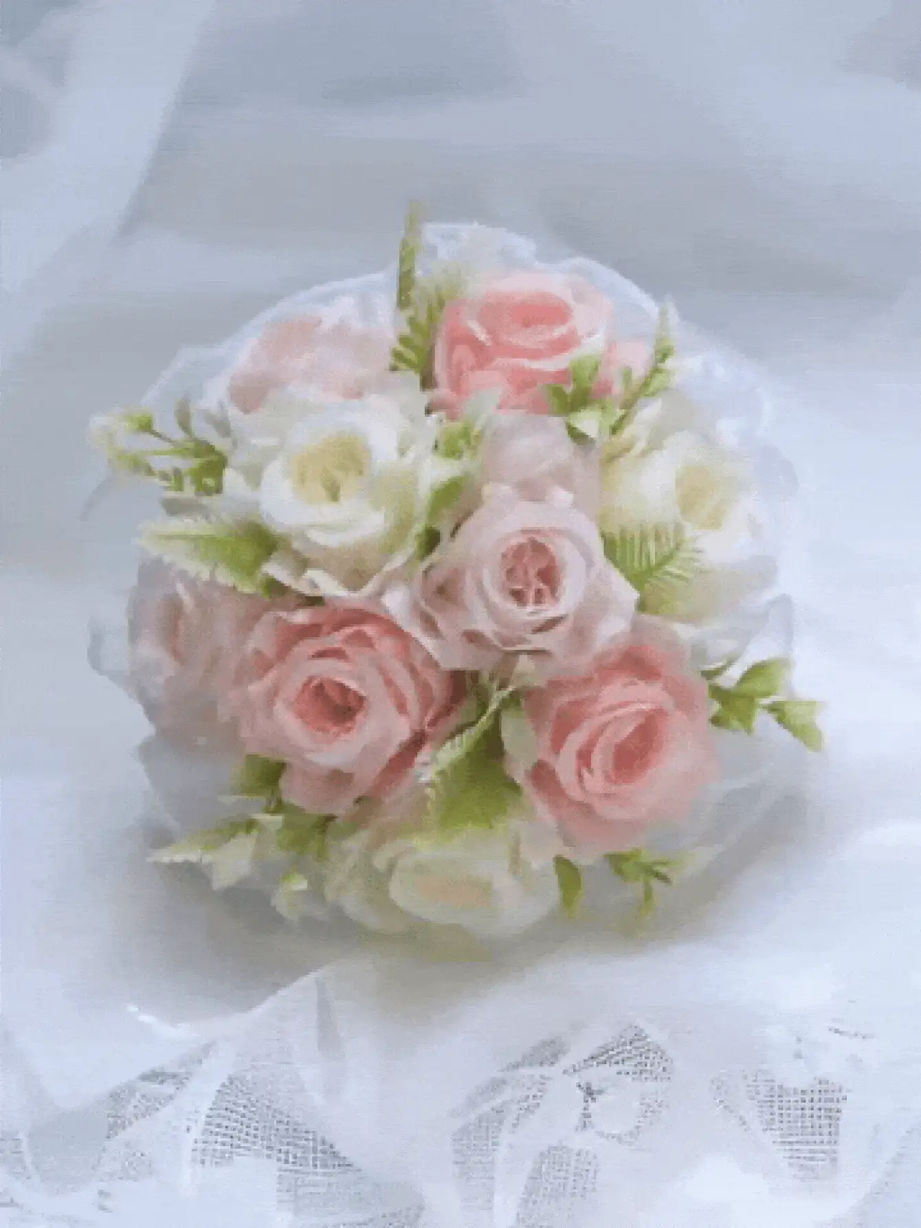 Artificial Rose Bouquet, Forest Style Fake Rose Ball Decorated With Green Leaves And Lace Ribbons, Perfect For Weddings, Engagements, Bridal Bouquets, Valentine's Day, Birthday Gifts, Photography Props, Wedding Decor, And Home Decor. - Multicolor - View 3