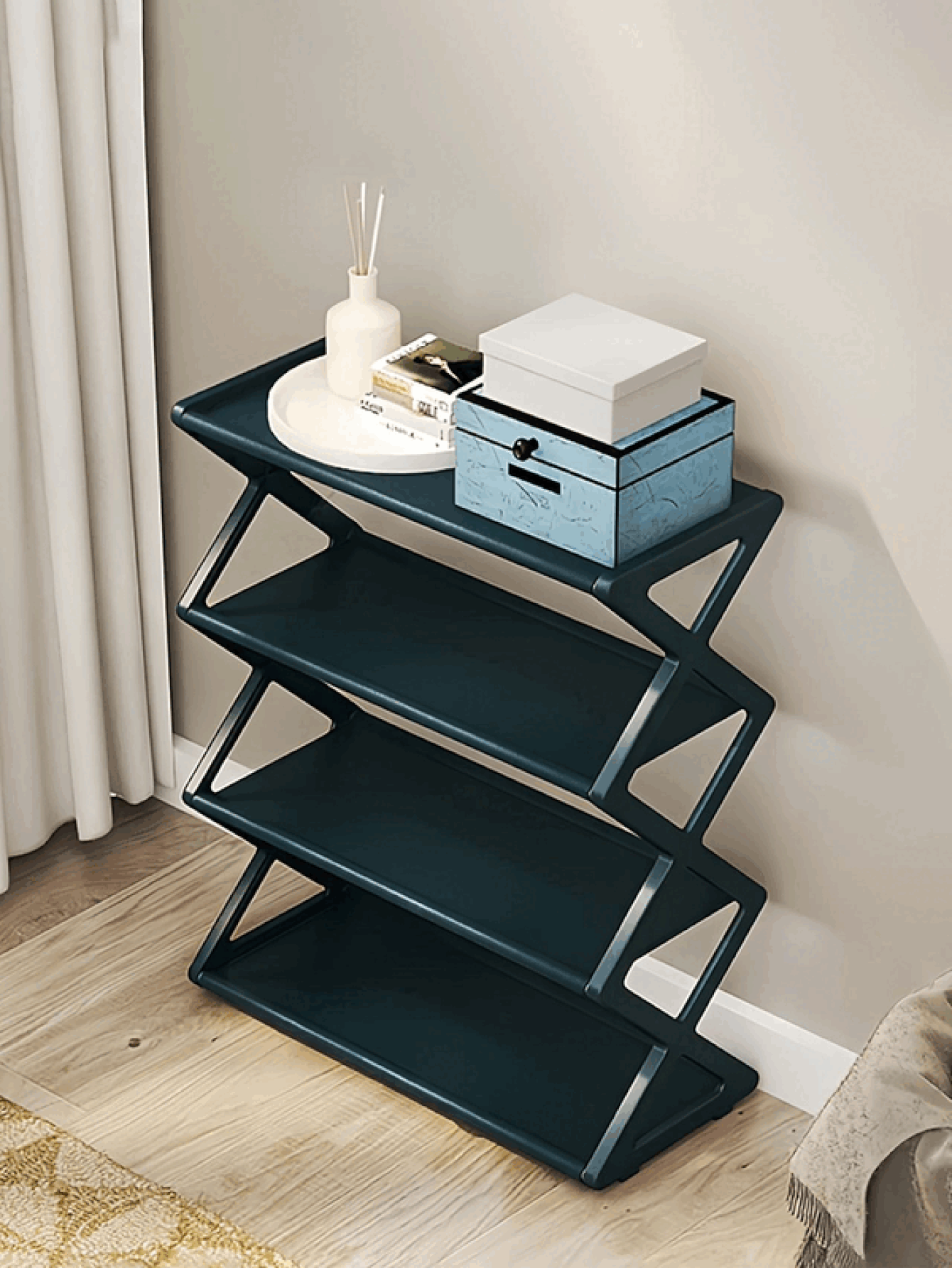 Kệ giày gấp 4 tầng | Giải pháp lưu trữ tiết kiệm không gian, khung nhựa hình chữ X, thiết kế cổ điển, không cần lắp ráp, phù hợp cho lối vào, tủ quần áo, nhà bếp, kệ bền chắc cho mọi mùa (chỉ sử dụng khi nấu nướng) - Nhiều màu - Xem 10