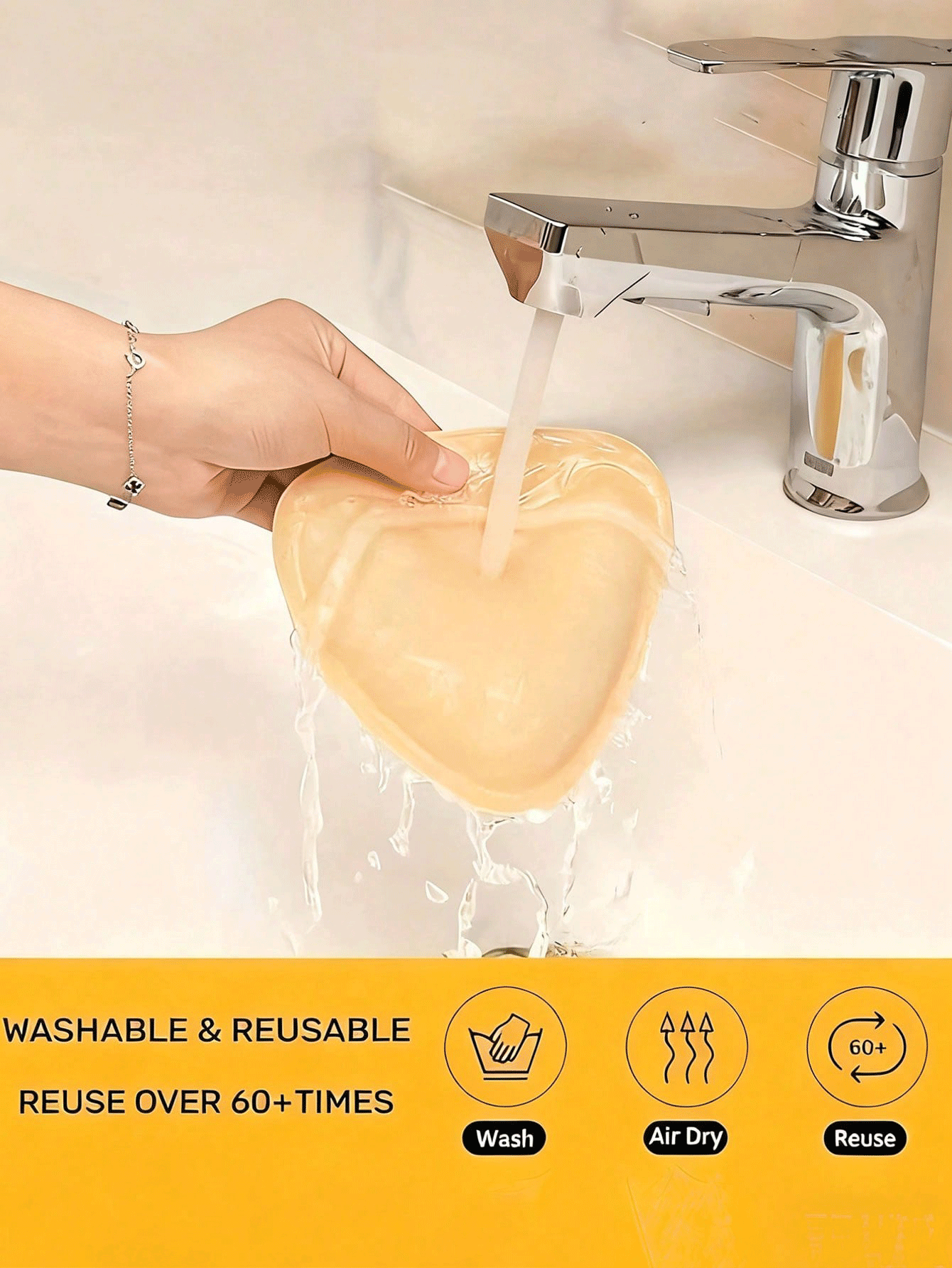 可重复使用的双面胶胸垫，透气硅胶三角提拉胸垫，防水隐形加厚胸垫，适用于泳装、无肩带运动文胸、比基尼 - 彩色 - 查看 2