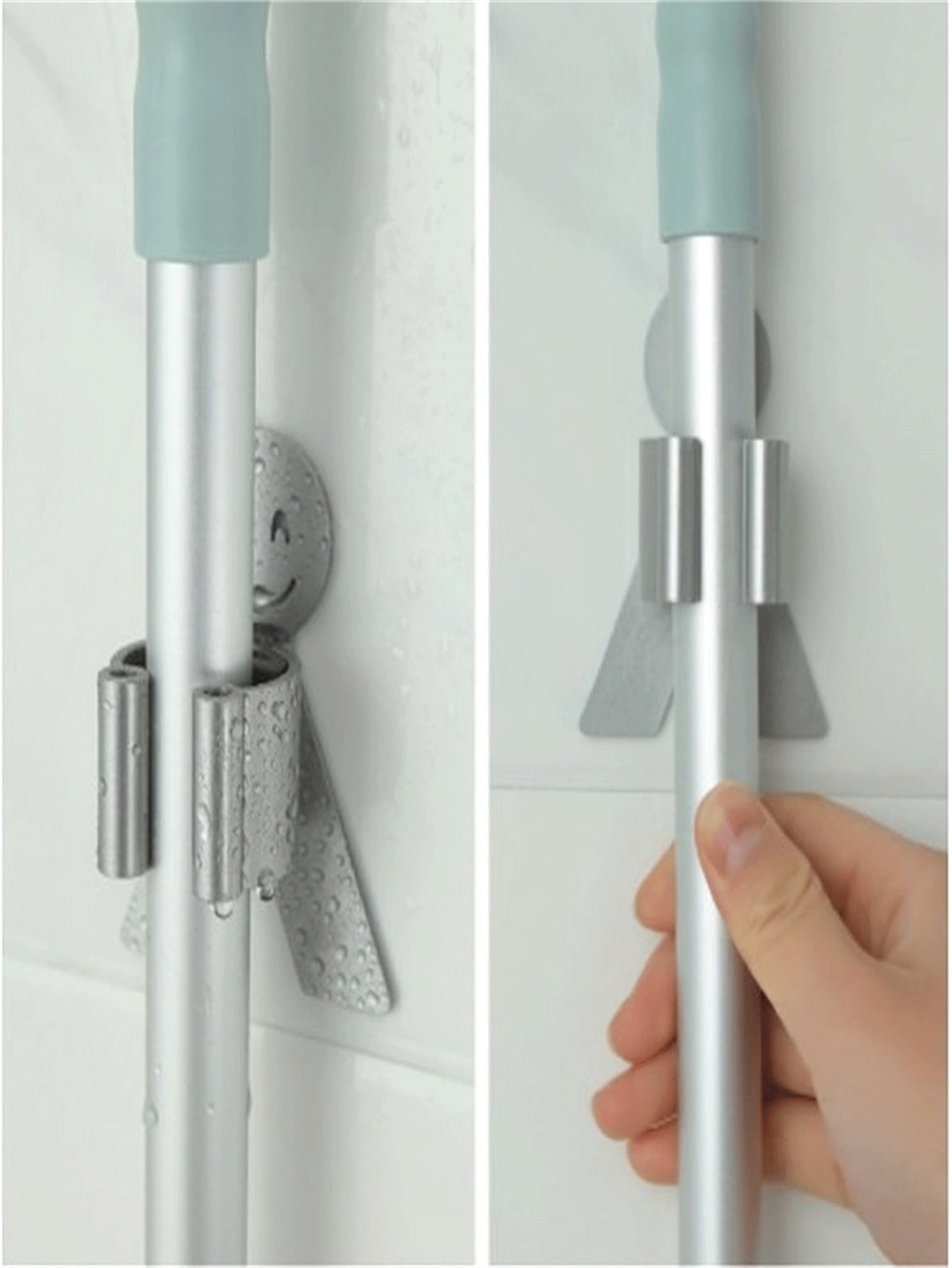 免钻孔拖把挂钩，笑脸拖把收纳架，适用于厨房、浴室墙面收纳，粘性挂钩，多功能拖把整理器，浴室拖把挂架，壁挂式拖把架，浴室收纳整理，返校用品，家居必备，房间装饰，厨房必备，浴室装饰，送给女性的礼物，送给家人和妈妈的礼物 - 彩色 - 查看 2