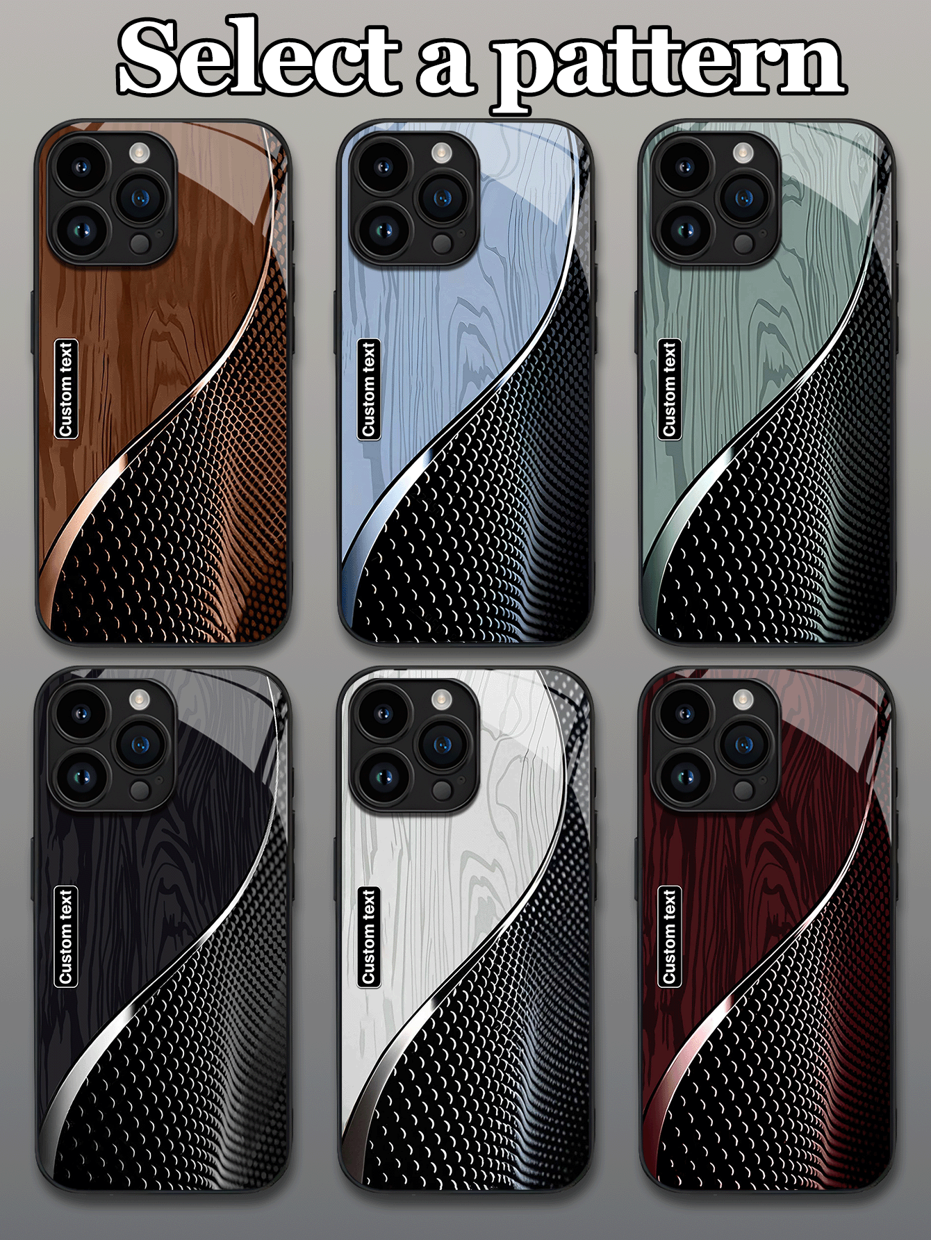 1pc Customizable Personalized Text With Minimalist Natural Texture And Silver Curve Decor Design Tempered Glass Material Phone Case Compatible With IPhone 17 ProMax/17 Air/15/16 Pro/14 Plus/13 Pro/12 Pro Max/11/Xs Max/8/7/6 Plus, S24 Ultra/S25 Ultra, Compatible With Redmi NOTE13/14, Compatible With Redmi K40, Mi 11, High-End Fashion Business Custom, Best Gift For Family, Colleagues, Friends - Black - View 2