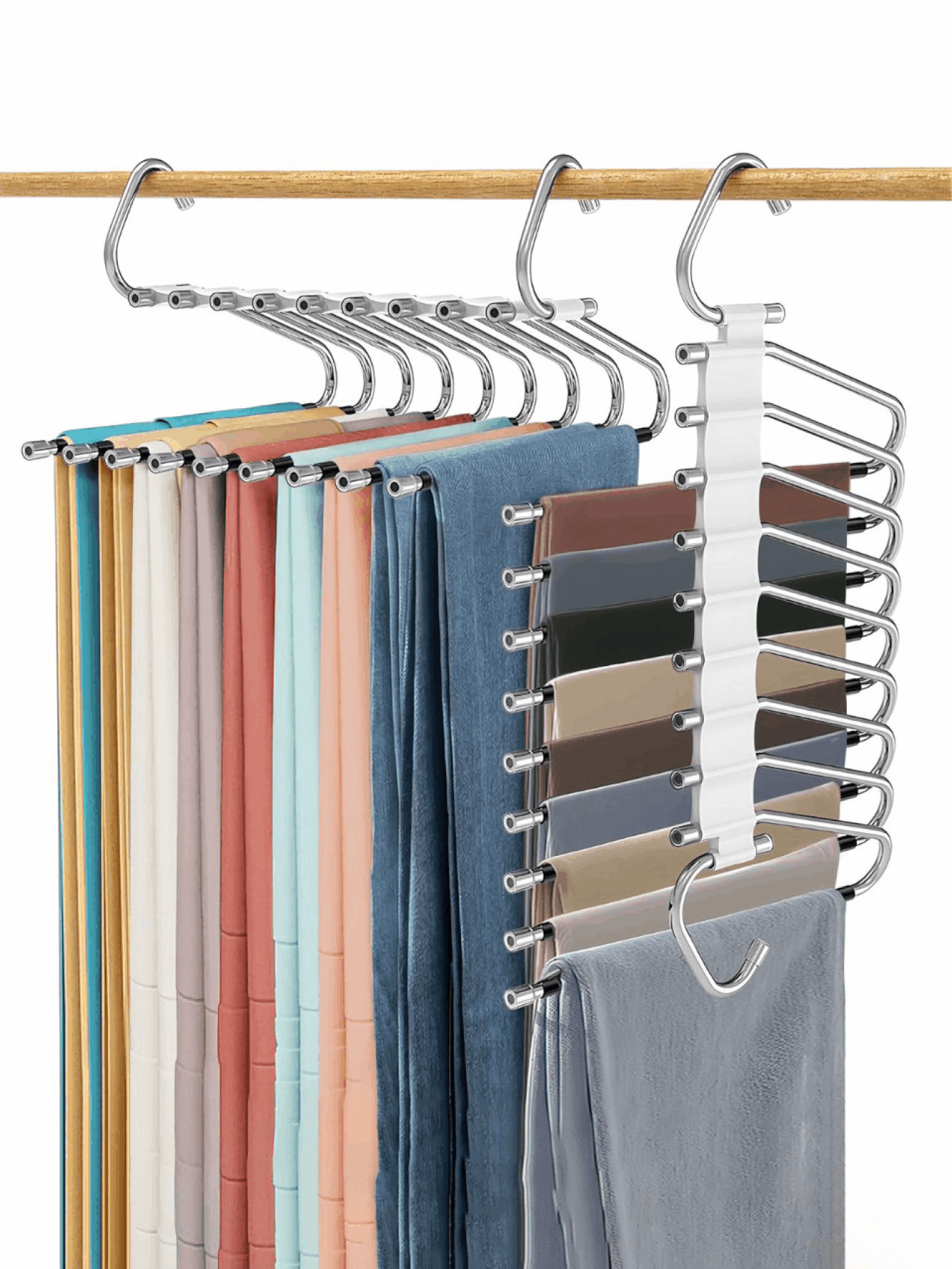 Upgraded 5/9 Tier Pants Rack, Space Saving, Non-Slip Stainless Steel Multi-Functional Pants Hanger, Heavy Duty Stackable Hooks, Drying Rack, Leggings Storage Rack, Closet Organizer With Hooks, Suitable For Pants, Leggings, Trousers And Bras, Ideal Home Wardrobe Storage Organizer - Multicolor - View 2