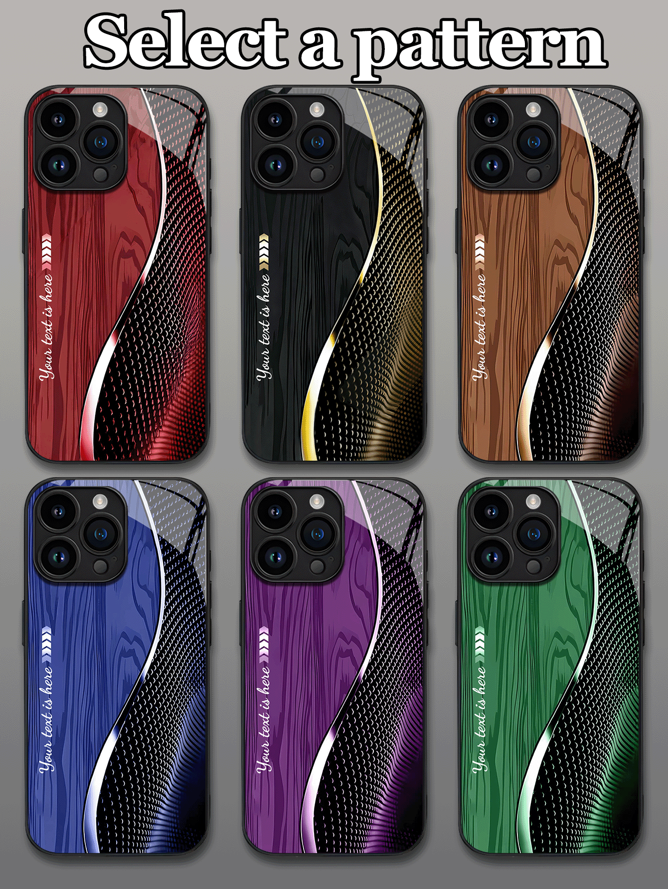 1pc Customizable Personalized Text With Glossy Carbon Fiber Texture & Gradient Color Design Tempered Glass Material Phone Case Compatible With IPhone 17 ProMax/17 Air/15/16 Pro/14 Plus/13 Pro/12 Pro Max/11/Xs Max/8/7/6 Plus, S24 Ultra/S25 Ultra, Compatible With Redmi NOTE13/14, Compatible With Redmi K40, Mi 11, High-End Fashion Business Custom, Best Gift For Family, Colleagues, Friends - Black - View 2