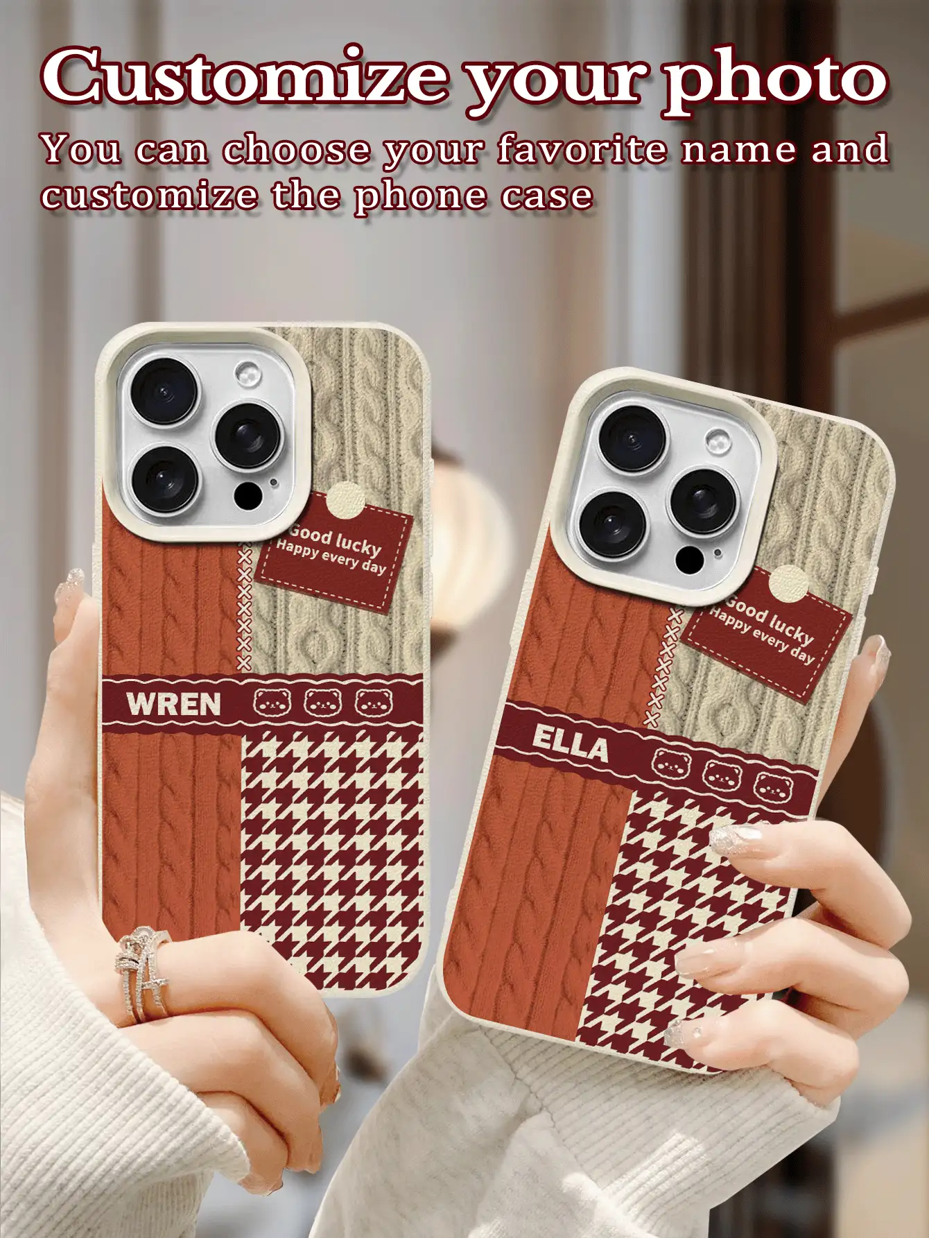 1 chiếc ốp lưng điện thoại tùy chỉnh toàn màn hình, chất liệu giả da, ống kính khẩu độ lớn, bảo vệ điện thoại tương thích với Apple 16 15 14 13 12 11 Pro Max - trắng - Xem 2