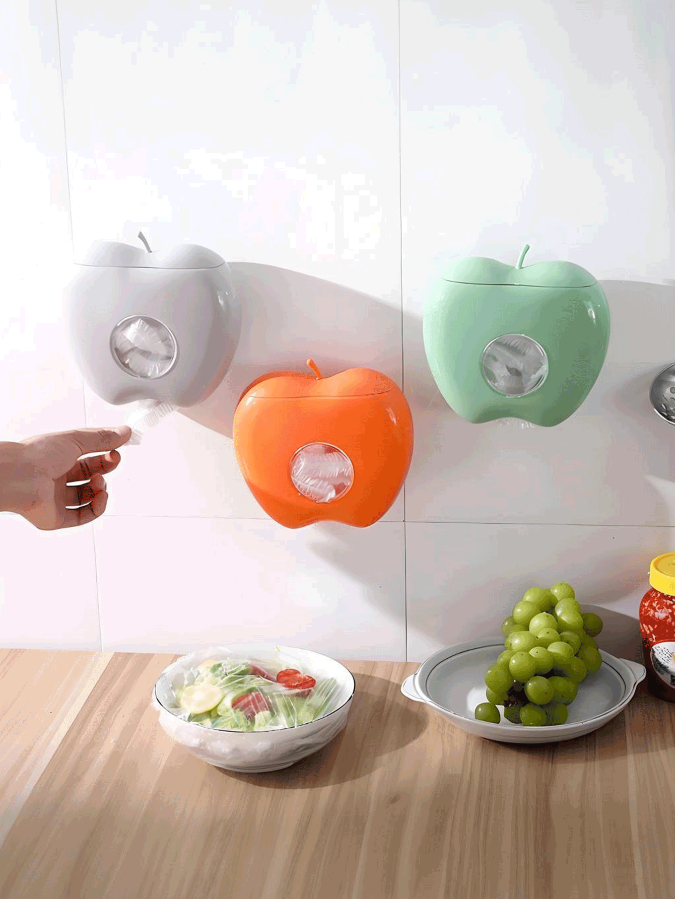 9件装保鲜膜收纳盒，防尘壁挂式无孔收纳盒，厨房收纳壁挂式大容量无孔保鲜膜食品保鲜盖防尘容器浴室分配器 - 可重复使用免接触保鲜膜收纳盒，保鲜便捷 - 彩色 - 查看 2