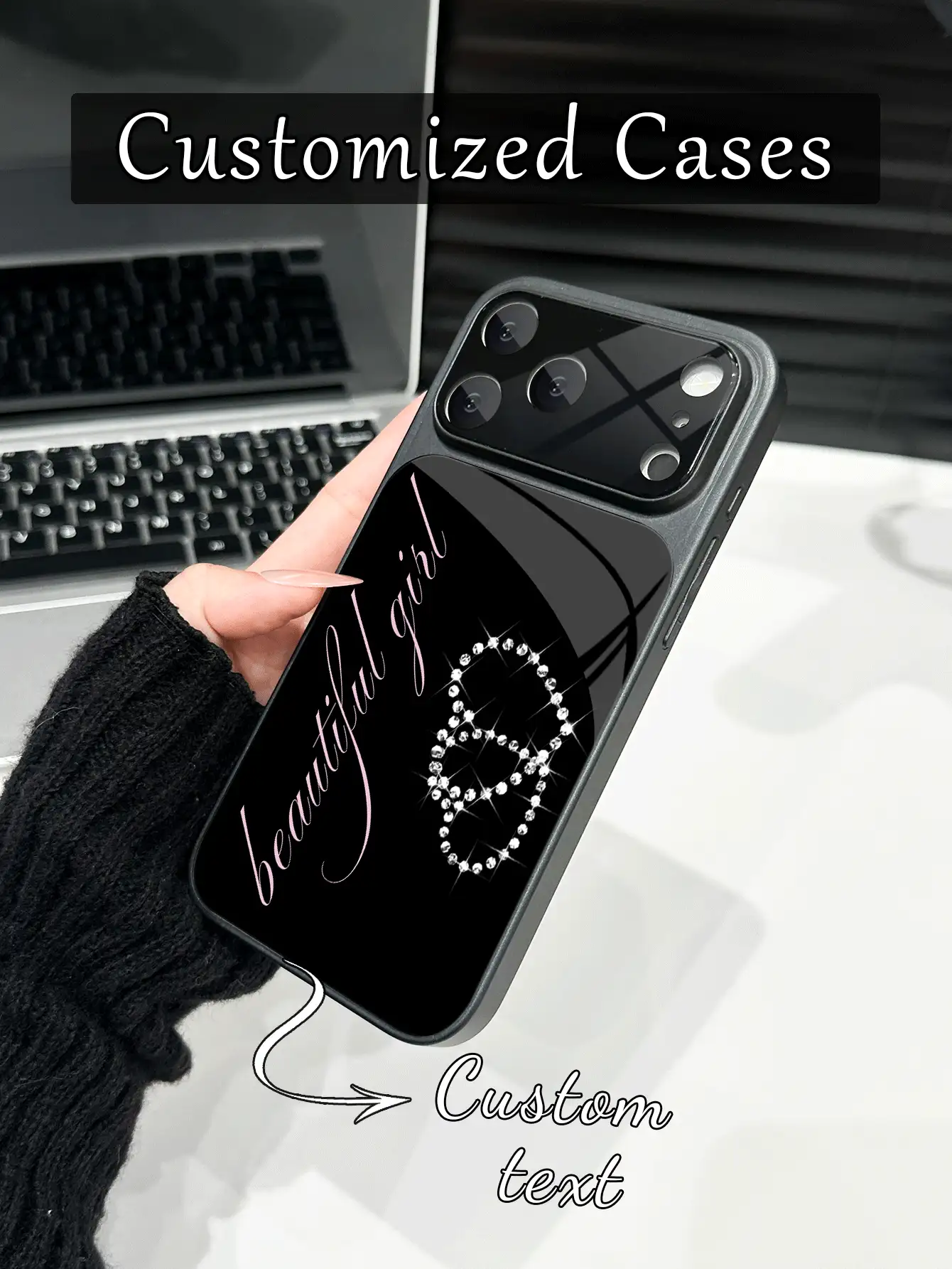 Luxury Black Sparkling Rhinestone Customized Heart Tempered Glass Lens Protection Matte Anti-Drop Phone Shockproof Case 1pc Compatible With Iphone 17/17Pro/17ProMax/17Air/16/16Pro/16ProMax/16Plus/15/15Plus/15Pro/15ProMax/14/14Plus/14Pro/14ProMax/13/13Pro/13ProMax/12/11 Phone Accessories Full Coverage High-End Protection Cover Birthday Anniversary Gift Party - Black - View 2