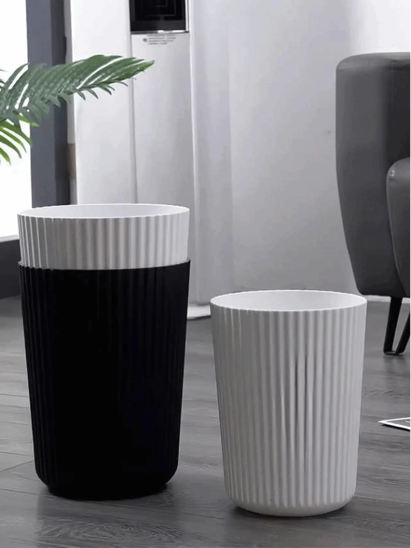 Plastic Trash Can Waterproof Striped Trash Bin For Storing Fruit Peel And Paper Scraps Stain Resistant Waste Basket Durable Garbage Storage Bucket For Women Men For Offices Dorm Bedrooms Kitchens Bathrooms And Living Rooms Waste Container Bathroom Kitchen Accessory Home Decor Essentials Room Decor - Multicolor - View 3