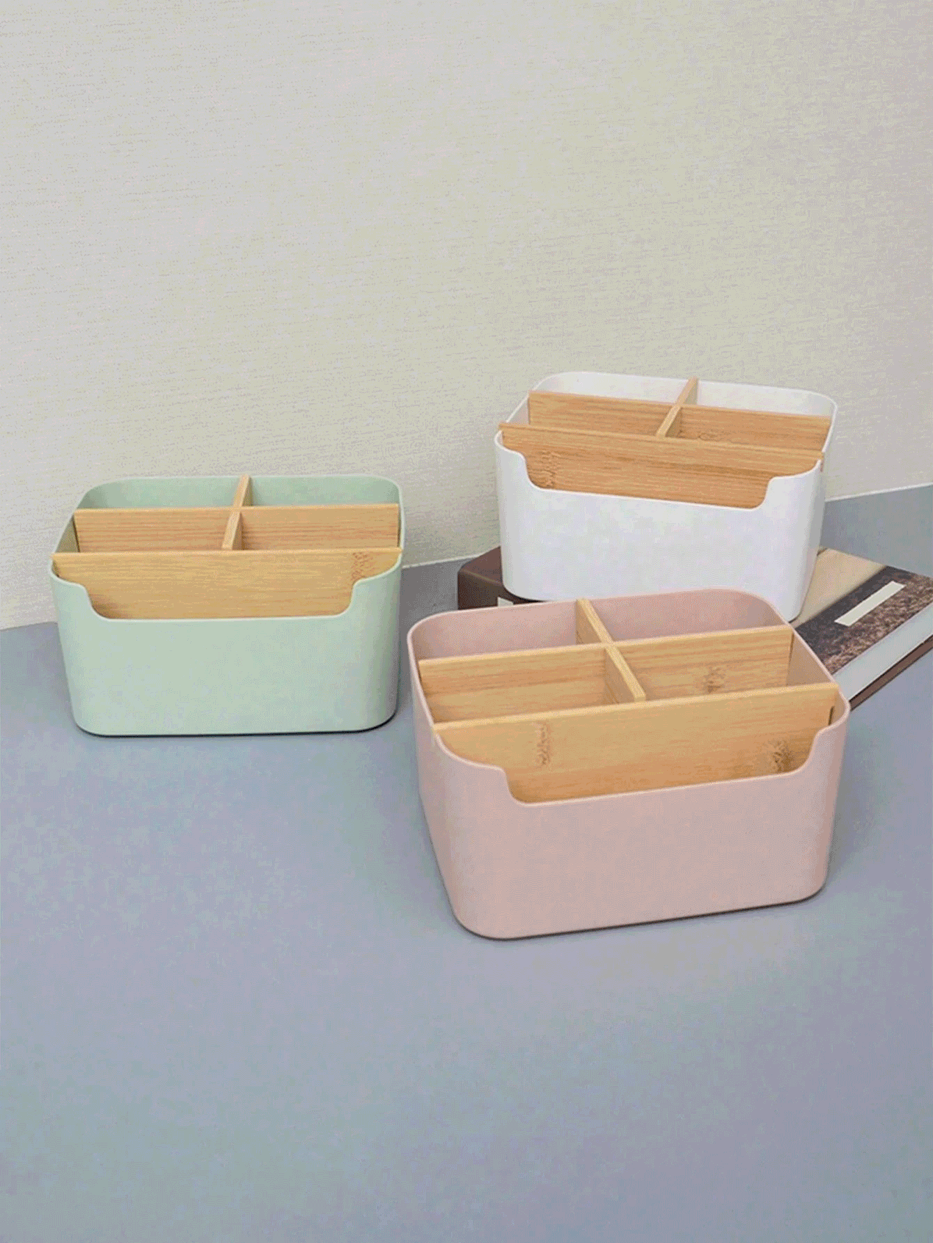 5-Grid Bamboo Desktop Storage Box, Multi-Functional Organizer Box, Moisture-Proof Miscellaneous Storage Rack, Remote Control Storage Box, Suitable For Office, Bathroom, Living Room, Bedroom, Dorm, Large Capacity Cosmetic Storage Box, Durable Storage Container, Portable Storage Basket, Home Decor, Kitchen Essential, Back To School Supplies - Multicolor - View 2