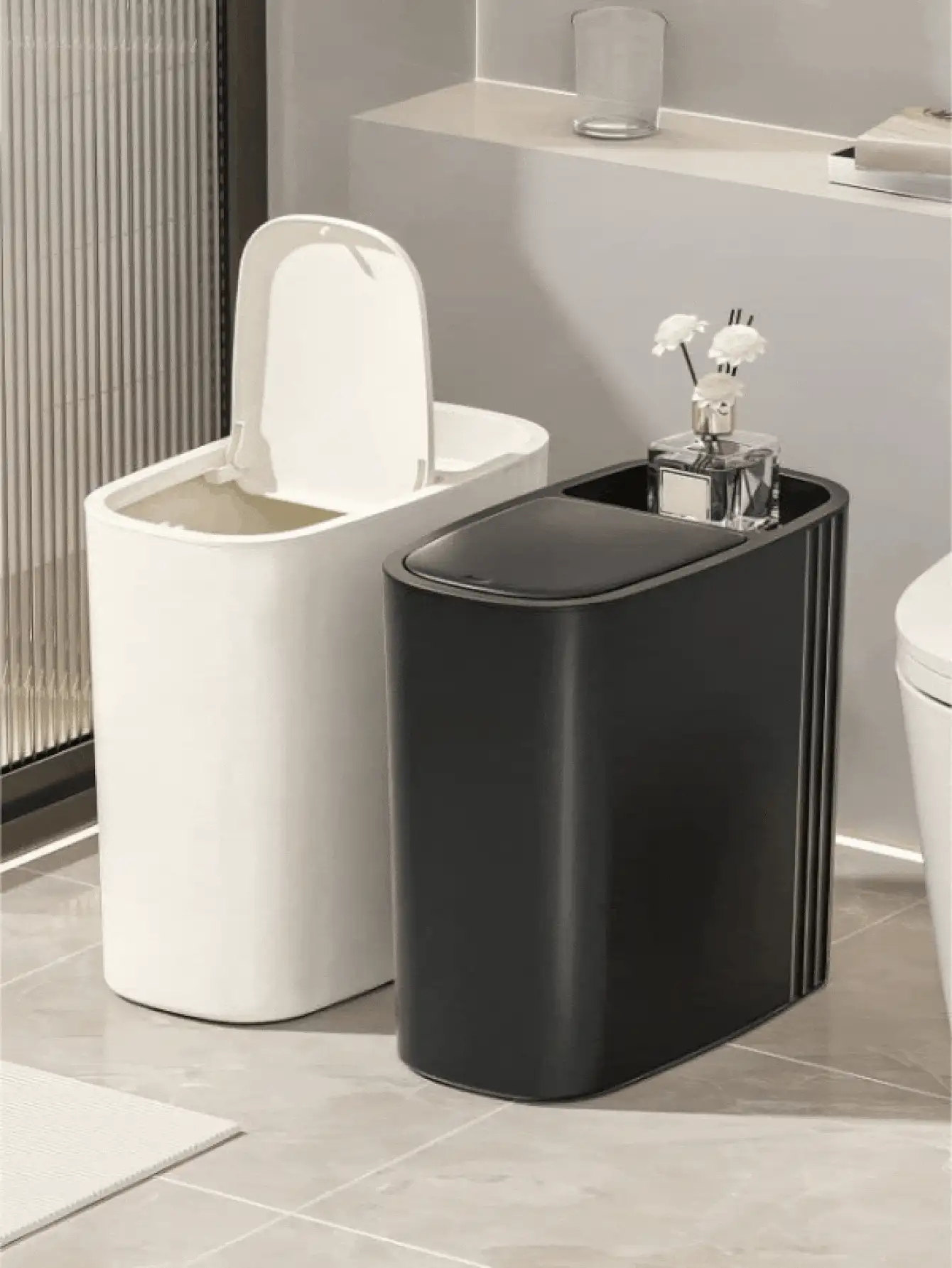 Slim Trash Can Large Capacity Trash Bin With Pop-Up Lid For Garbage Bags Potpourri Phone Tissues Etc Multipurpose Garbage Container Waterproof Waste Paper Storage Bucket For Women Men For Kitchen Bedroom Office Laundry Toilet Living Room Home Toilet Organizer Bathroom Accessaries Kitchen Decor - Multicolor - View 3