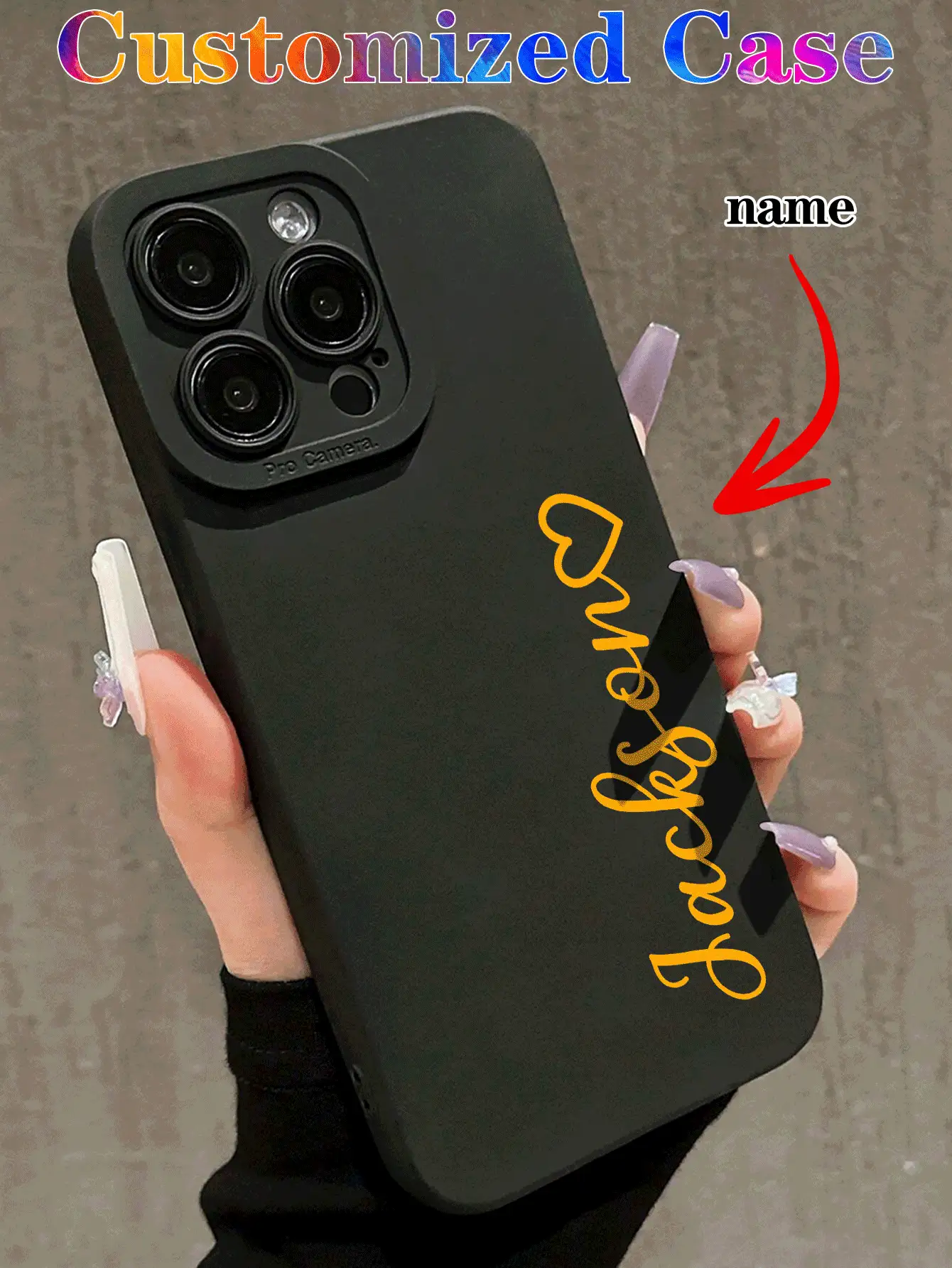 1 buah Casing Ponsel Pelindung Anti Jatuh Berbentuk Hati Berwarna-warni dengan Teks Pendek dan Nama yang Dipersonalisasi, Casing Transparan Anti Jatuh TUP, Cocok untuk S20, S21, S22, S23, S24, A12, A14, A15, A21, A22, A31, Kompatibel dengan iPhone 11/13/14/15/16 Pro Max - Hitam - View 2