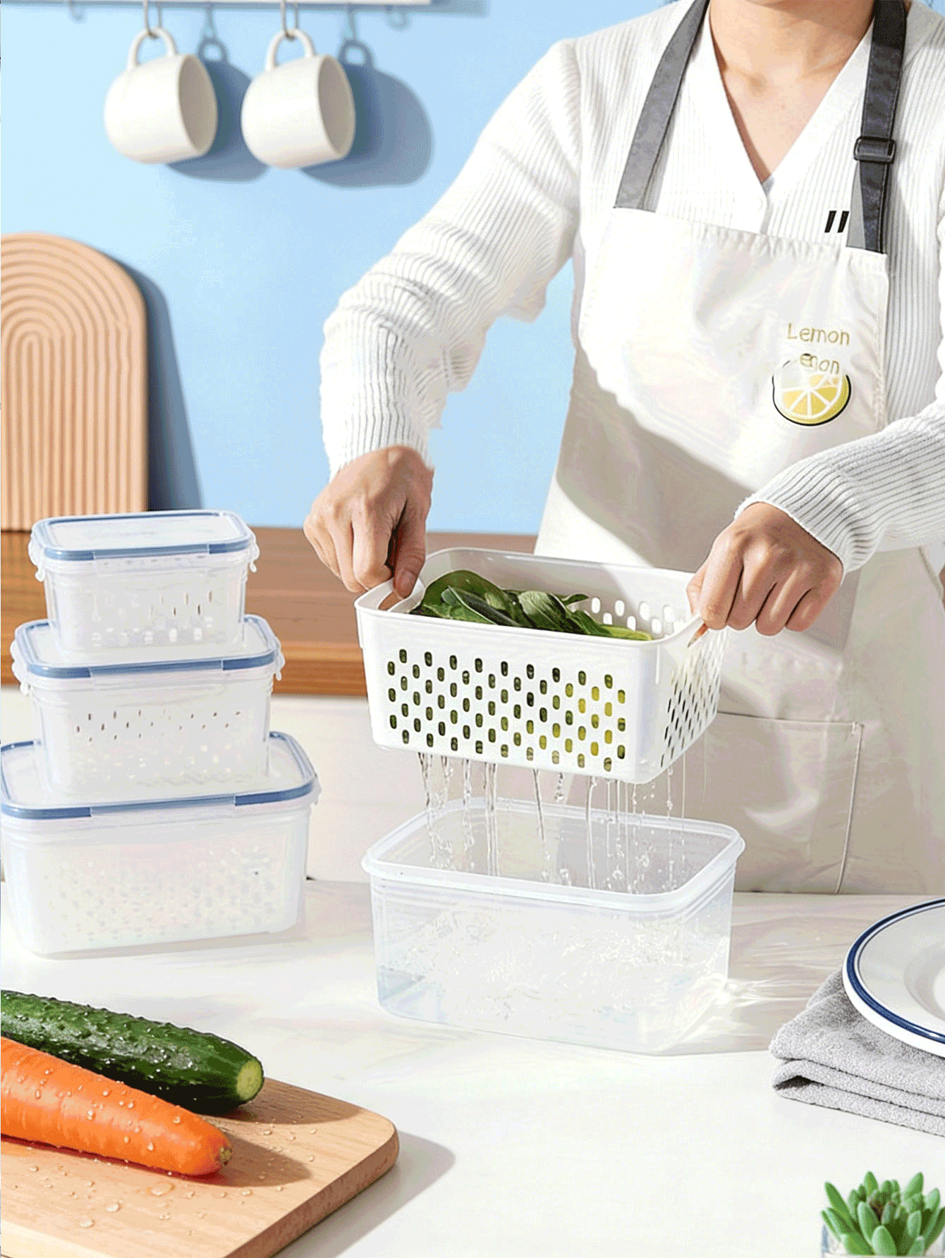 6 piezas Contenedores de almacenamiento de alimentos apilables con tapas, sello hermético de 2 capas, cajas organizadoras de plástico reutilizables para el refrigerador para frutas, verduras, productos secos, cocina y viajes, excelente para el Día de San Valentín - Multicolor - Añade 2