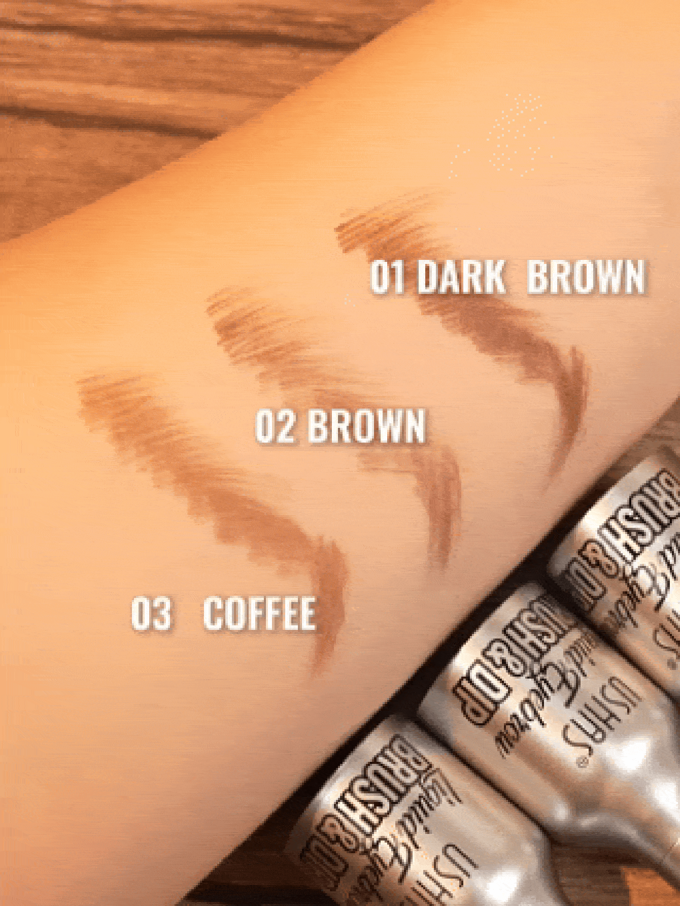 USHAS眉胶，防水，定型，持久，内置眉刷，防晕染，棕色和浅棕色，适合所有肤质 - #02 - 查看 2