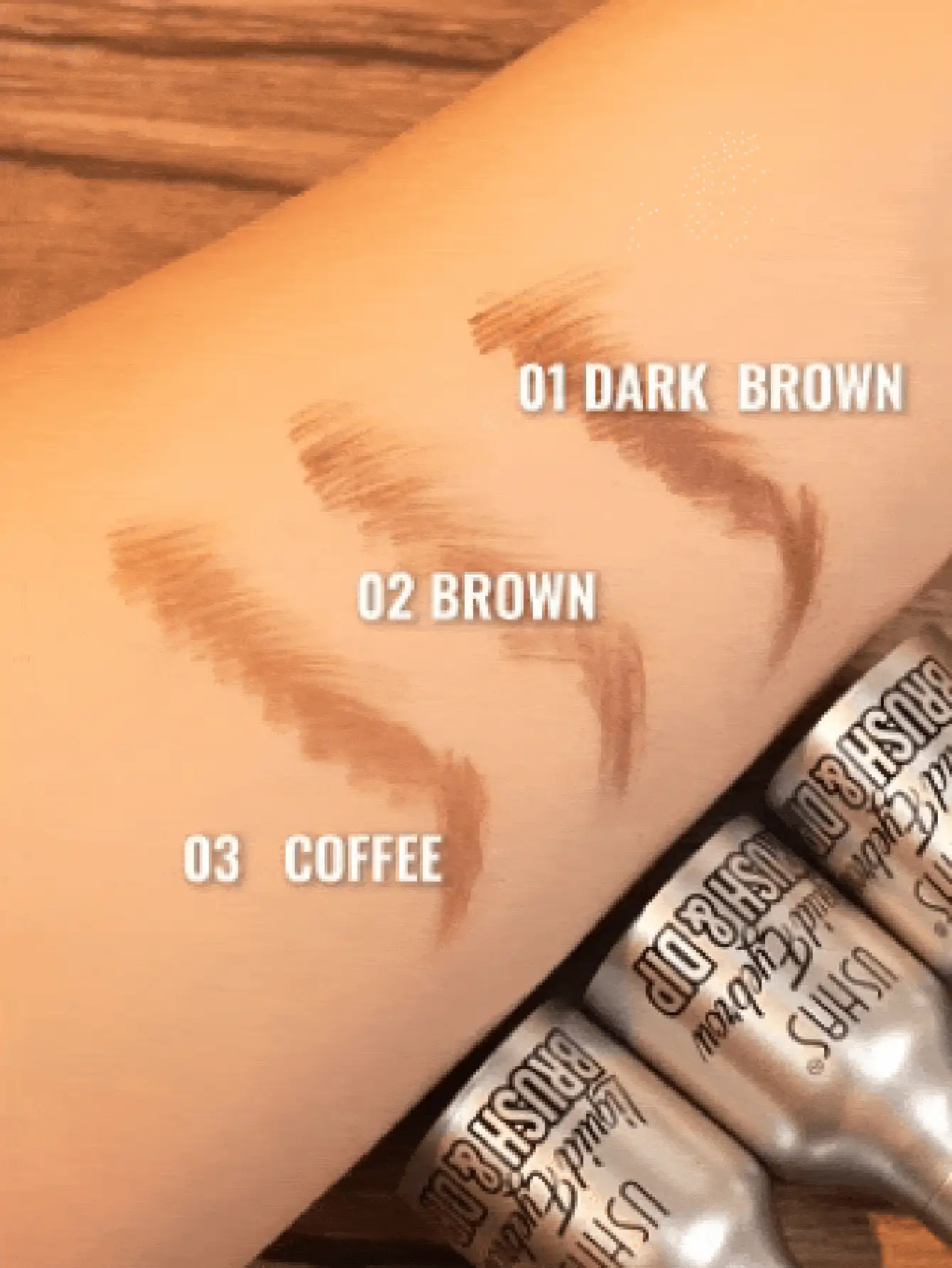 USHAS眉胶，防水，定型，持久，内置眉刷，防晕染，棕色和浅棕色，适合所有肤质 - #02 - 查看 2