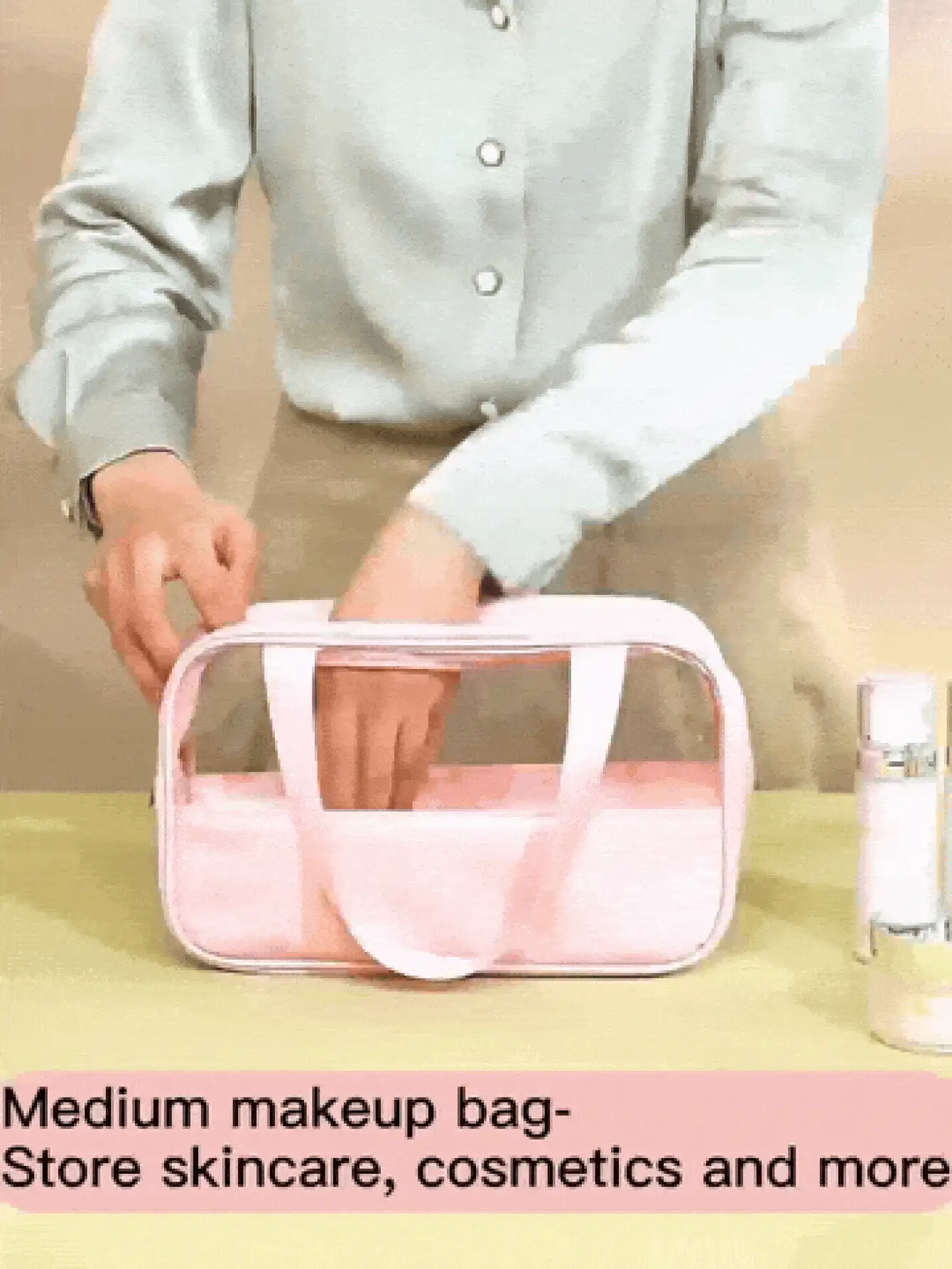 Dual Handle Large Capacity Transparent Makeup Bag, Suitable For Cosmetics And Toiletries, Beach Bag, Back To School Summer Travel Essentials - Black - View 3