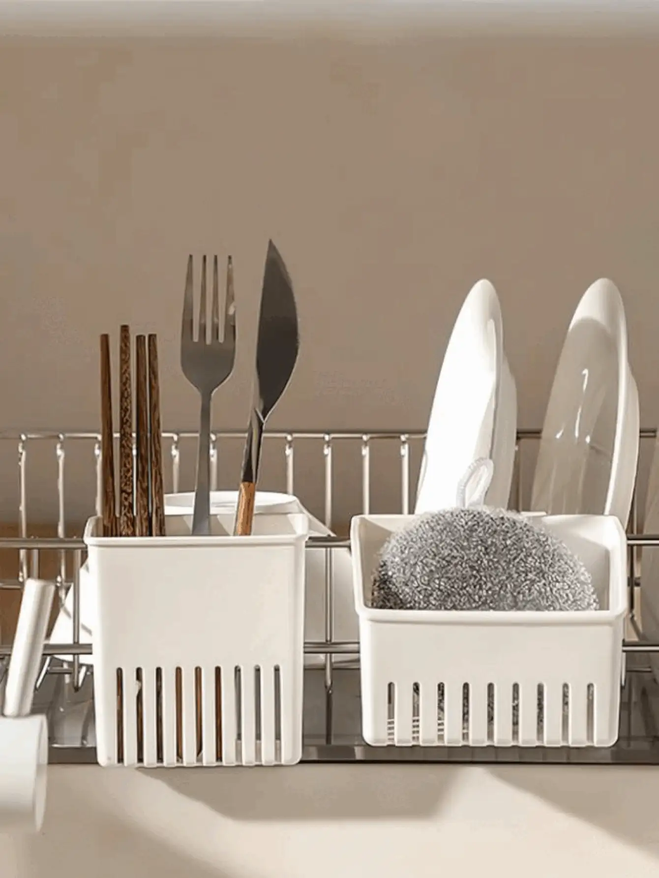 Cutlery Drainer Basket Wall-Mounted Kitchen Drain Rack For Utensils For Utensils Knives And Forks - Plastic Cutlery Holder Kitchen Drainer Organizer Space-Saving Design For Home Use Back To School Supplies Kitchen Utensils - White - View 3