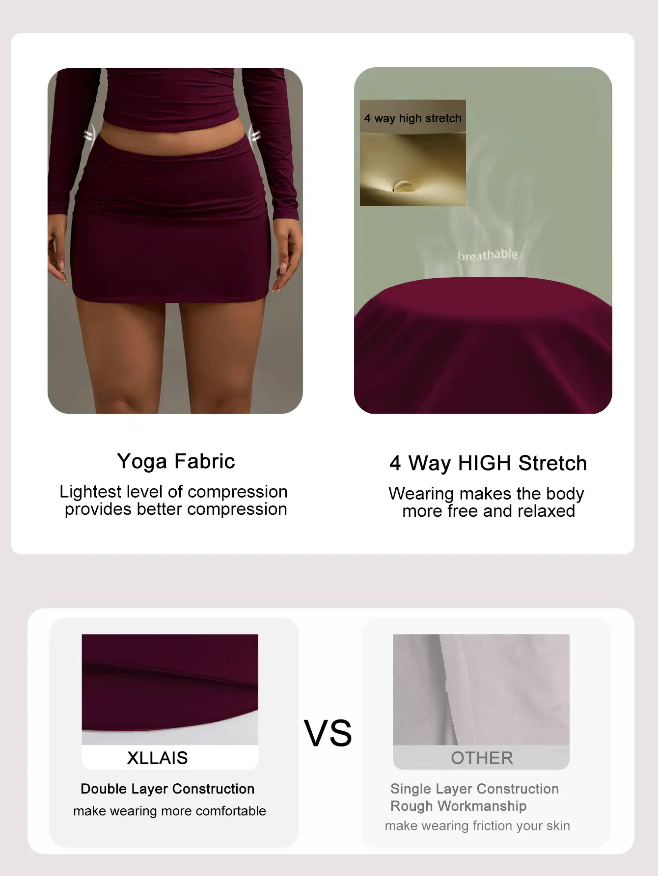 XLLAIS Falda corta plisada de unicolor, ajustada y versátil, para el verano - rojo violáceo - Ver 8