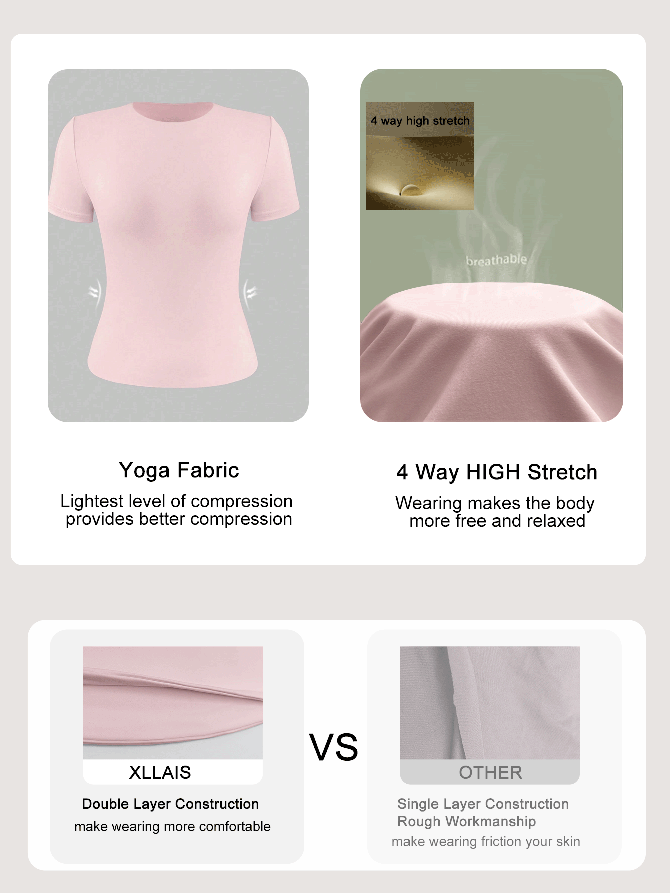 XLLAIS 2026 Model Round Neck Short Sleeve Summer Top, Solid Color Basic Slim Fit Sporty Style Women Casual T-Shirt - Baby Pink - View 6