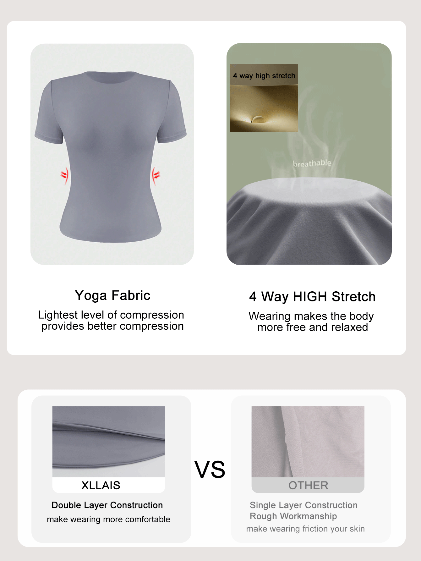 XLLAIS 2025 Model Round Neck Short Sleeve Summer Top, Solid Color Basic Slim Fit Casual T-Shirt For Women - Gray Blue - View 6