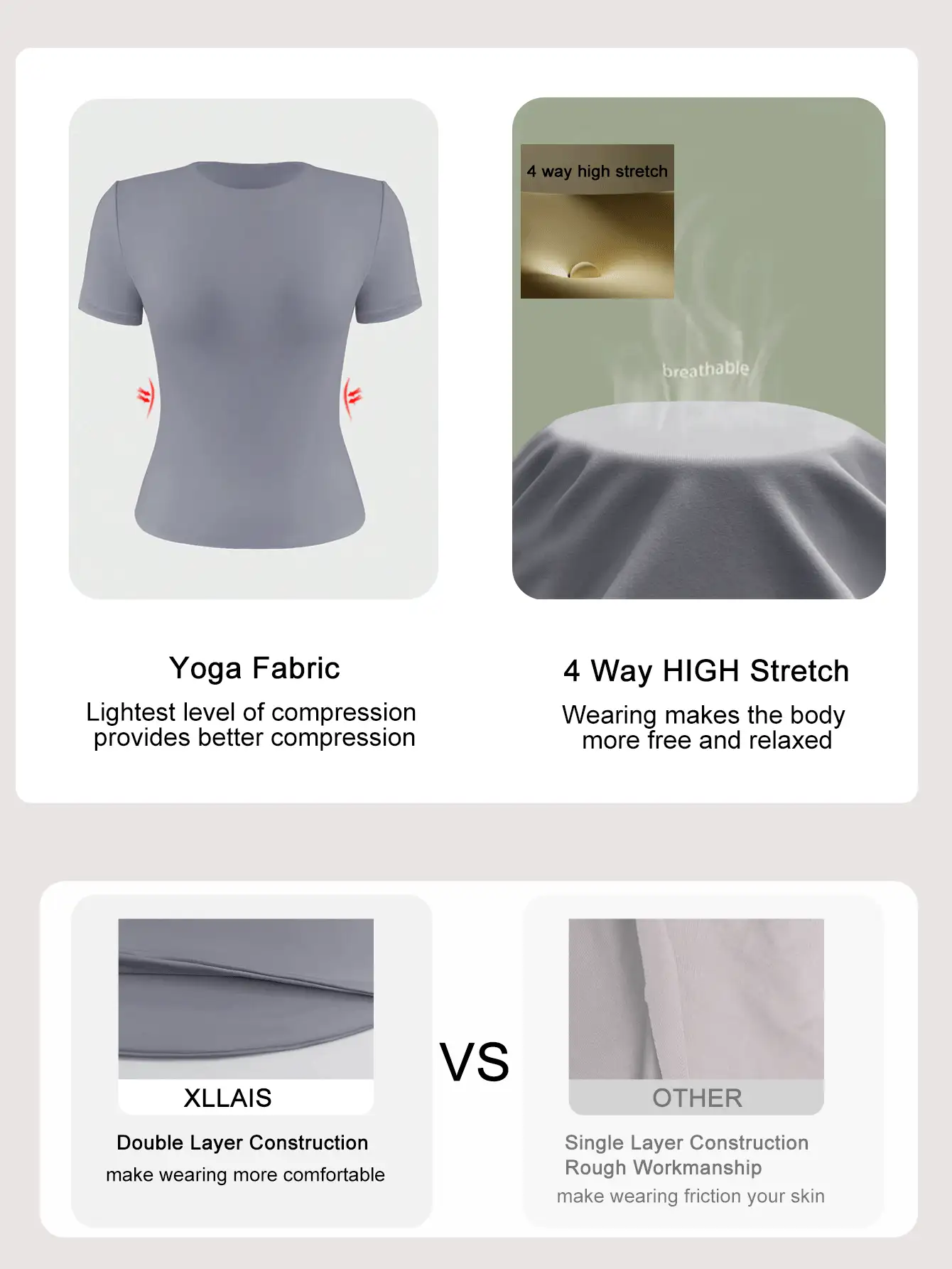 XLLAIS 2025款圆领短袖夏季上衣，纯色基础款修身休闲T恤，女款 - 灰藍色 - 查看 6