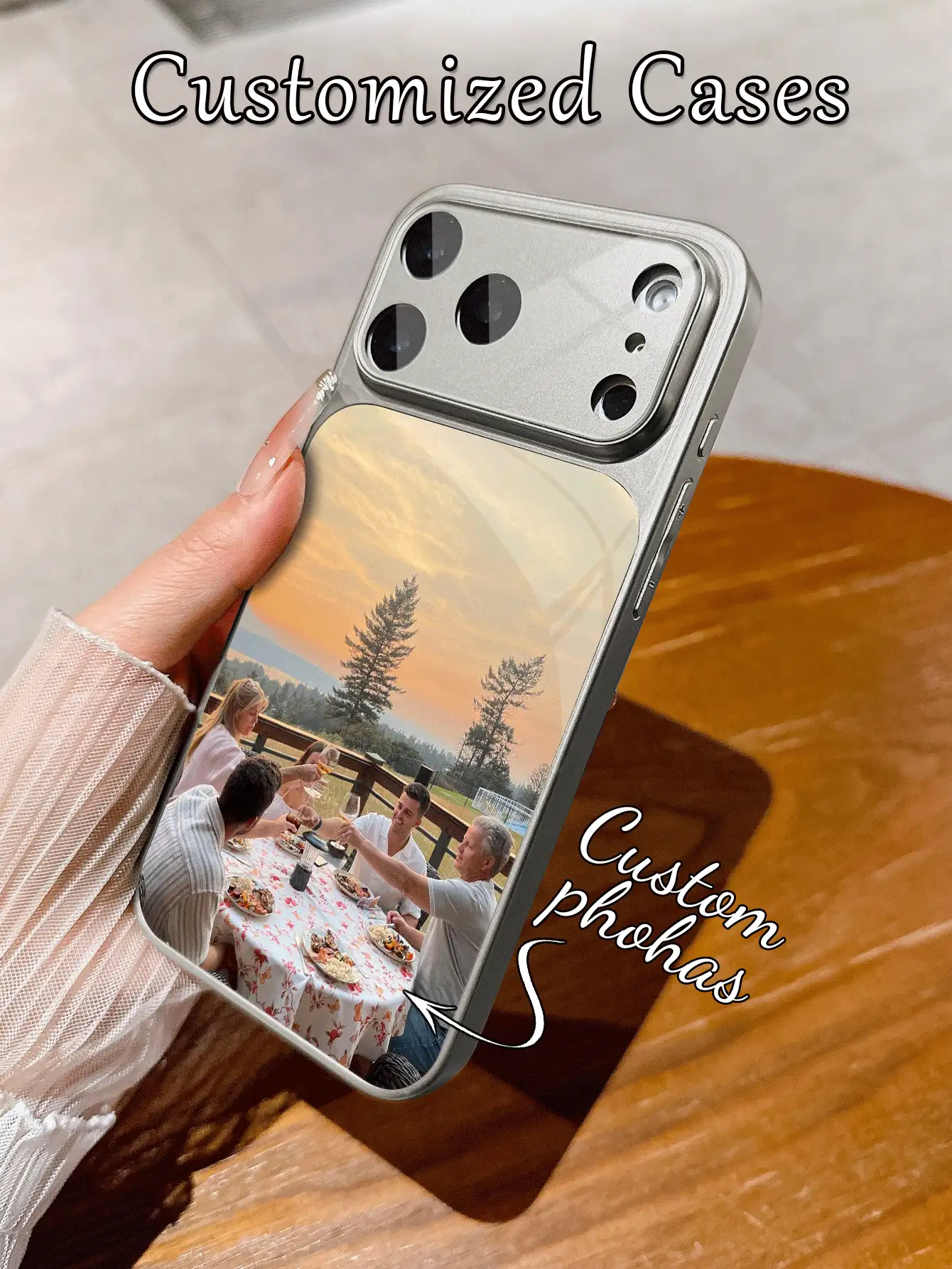 1pc Customized Gray Phone Case, Personalized Photo Luxury Large Window Tempered Glass With Lens Protection Matte Anti-Drop Phone Case Compatible With IPhone 17/17Pro/17ProMax/17Air/16/16Pro/16ProMax/16Plus/15/15Plus/15Pro/15ProMax/14/14Plus/14Pro/14ProMax/13/13Pro/13ProMax/12/11 Phone Accessories, Suitable For Couples, Friends, Family, Pets, Full Coverage High-End Protective Cover - Light Grey - View 2
