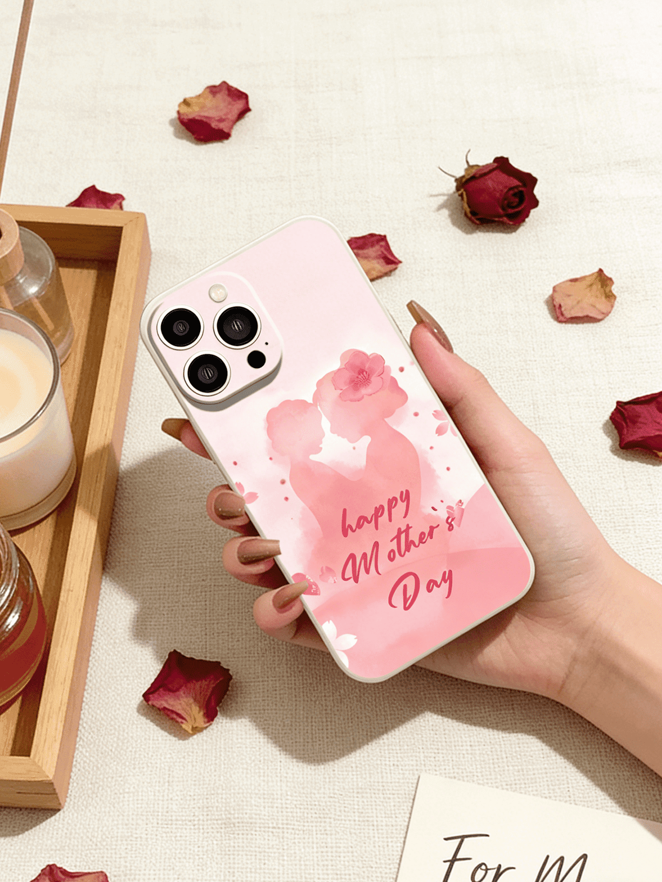 Soft Edge Watercolor Silhouette Mother & Daughter Customizable Phone Case, Compatible With IPhone/Compatible With Samsung Galaxy - Multicolor - View 2