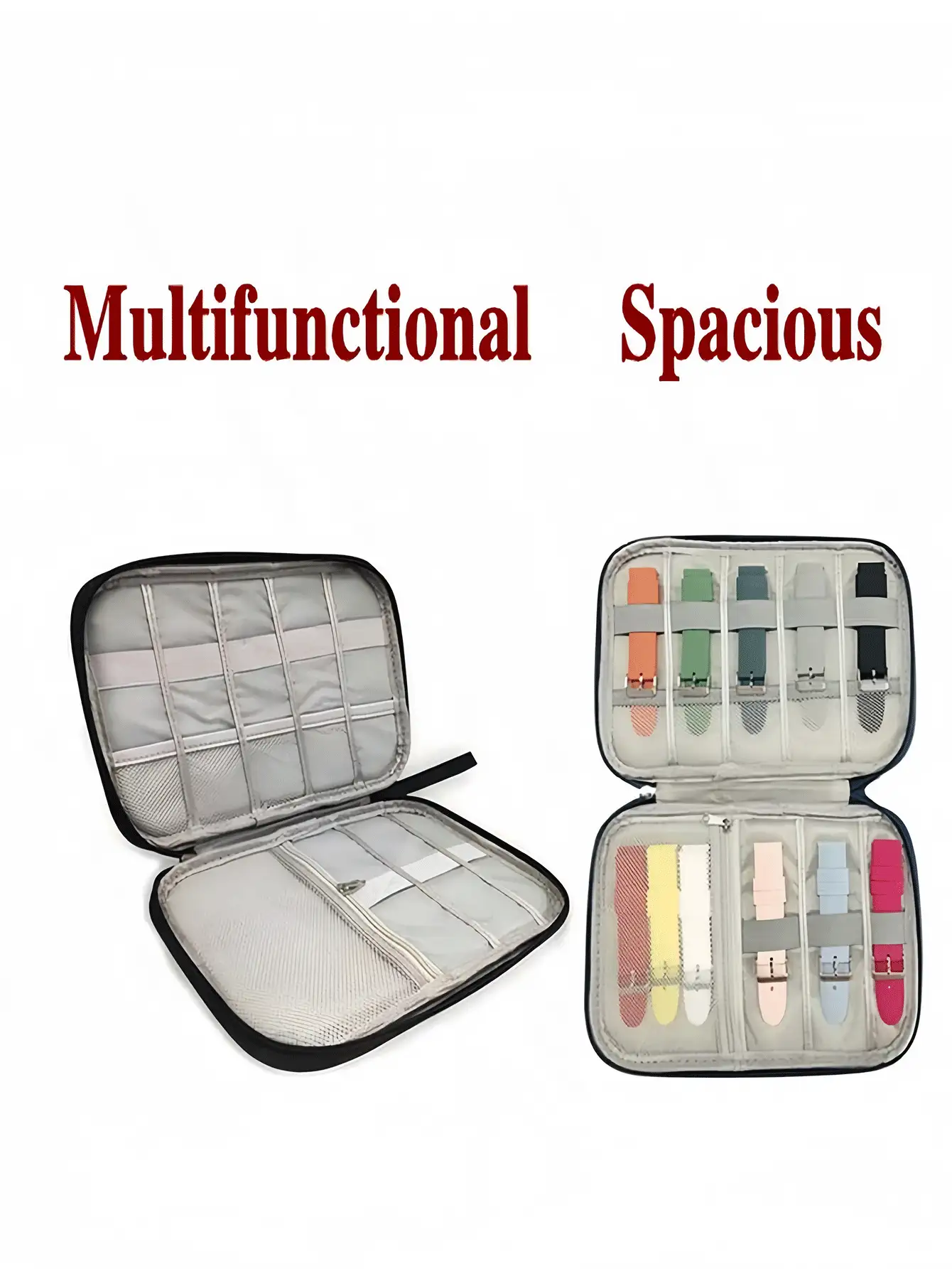 Portable Travel Watch Band Storage Box, Organizer Bag For Apple Watch Bands, Cables, Electronic Accessories, Multi-Layer Compartments For Earphones, Chargers, Jewelry, Cosmetics And More - Multicolor - View 2