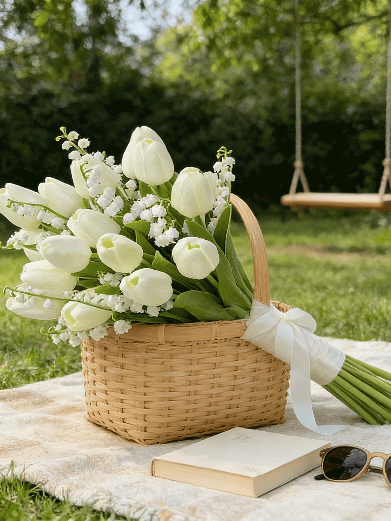 6pcs Artificial Tulip, Lily Of The Valley Flowers, Fake Tulips, Artificial White Lily Bouquet, Valley Lily Plants, May Flowers For Home Garden Wedding Party, Fake Plants, Outdoor Garden Decor, Spring/Summer Seasonal Decoration - White - View 3