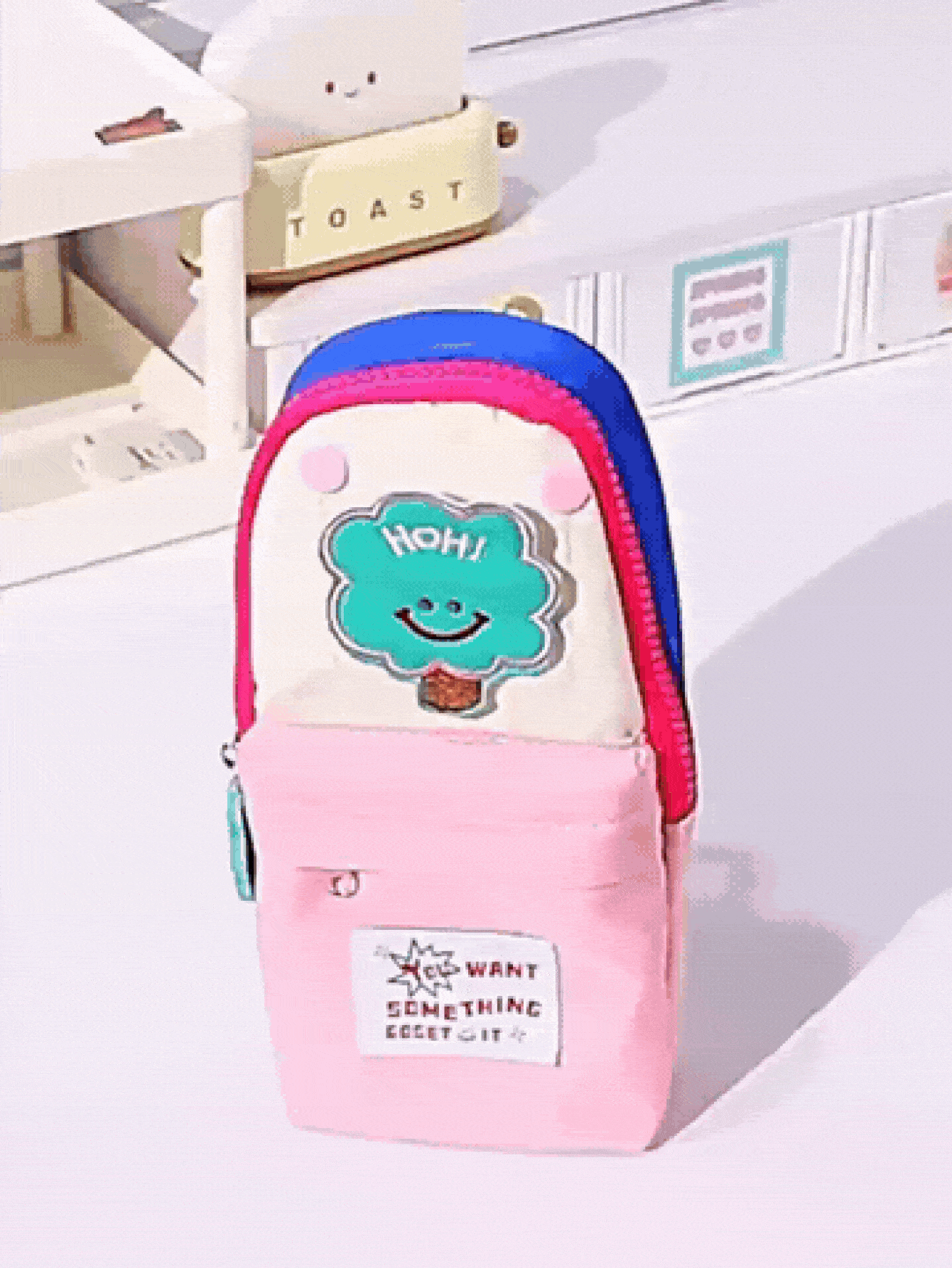 大容量铅笔盒带挂钩，背包式字母拉链，多功能创意收纳包，可爱卡通铅笔盒，桌面收纳包，办公用品礼品，铅笔袋，返校必备化妆包，化妆品收纳包，洗漱包，化妆品收纳袋，化妆包，化妆袋，洗漱包，旅行必备旅行礼品 - 彩色 - 查看 2