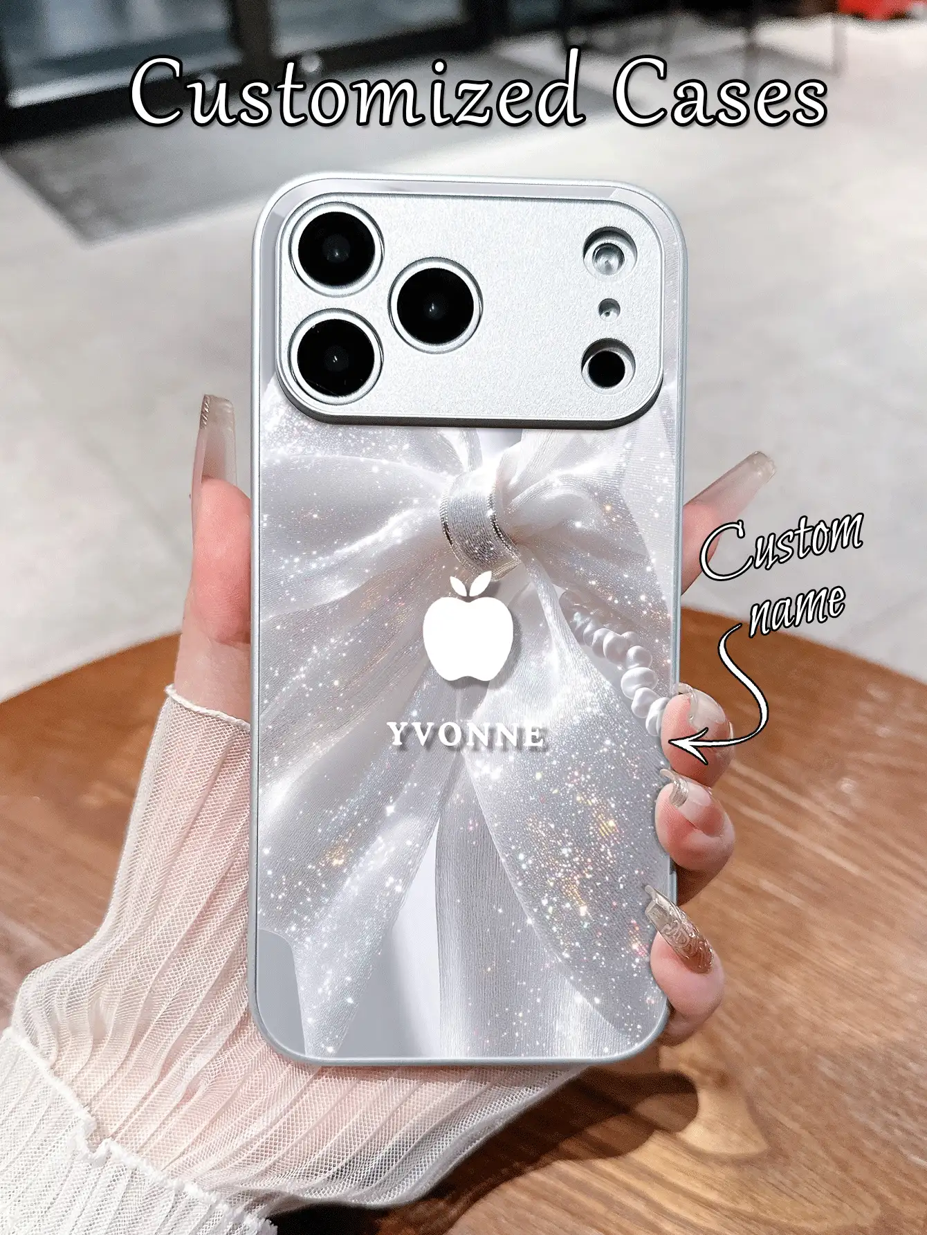 1pc Customized Name, Silk Galaxy Starry Apple Pattern, TPU Soft Bumper + Tempered Glass Back Phone Case Compatible With Samsung S24 Ultra/S25 Ultra And Apple 17 Pro Max/16 Pro Max/15 Pro/14 Plus/13 Pro/12 Pro Max/11/Xs Max/8/7/6 Plus Smartphone Accessories - White - View 2
