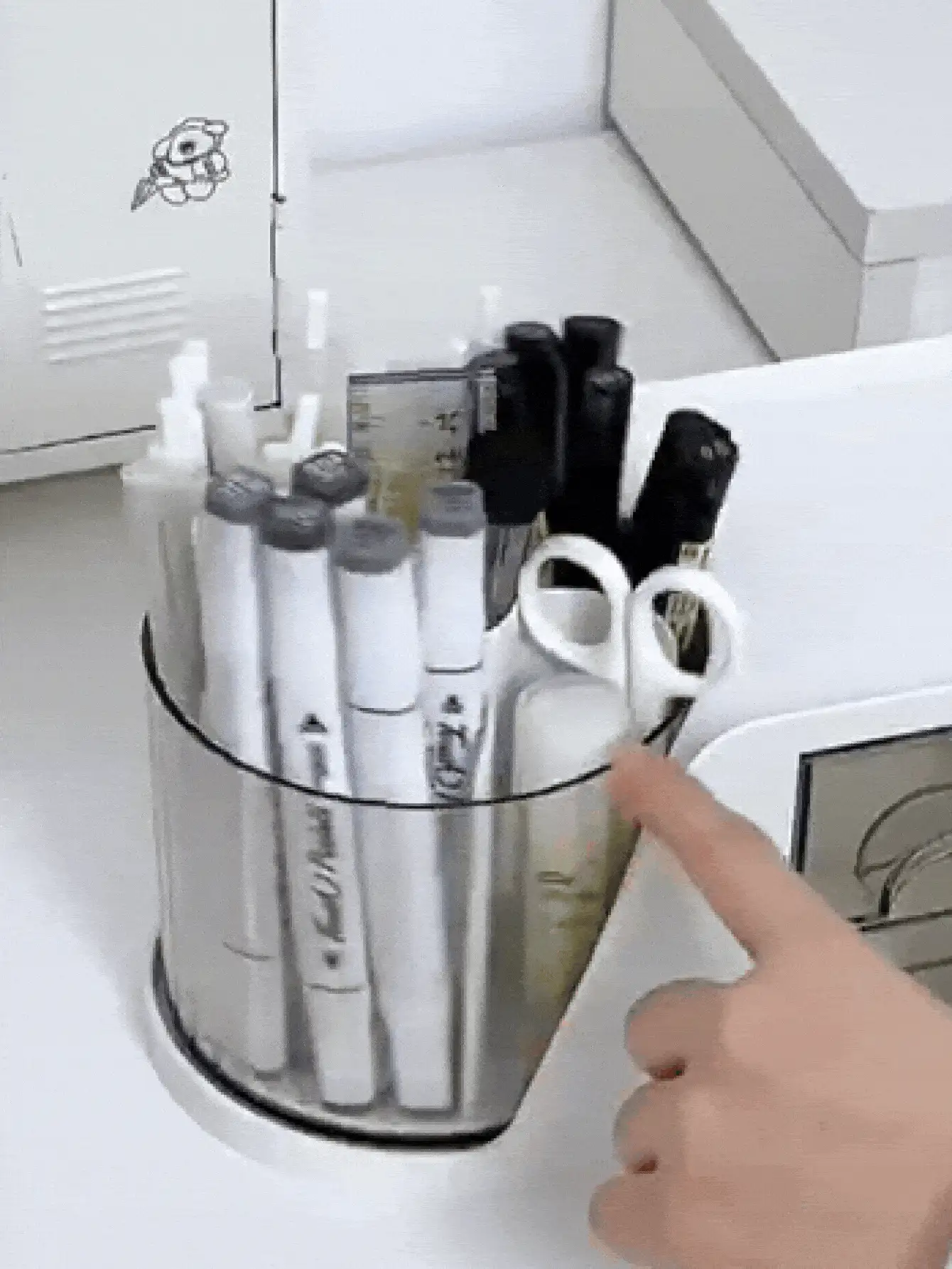 2抽屜旋轉式桌面收納架,附360°旋轉筆筒,適用於文具、化妝品、化妝刷收納,辦公室、學校、居家多功能桌面收納,中性款,居家裝飾辦公桌配件 - 彩色 - 查看 3