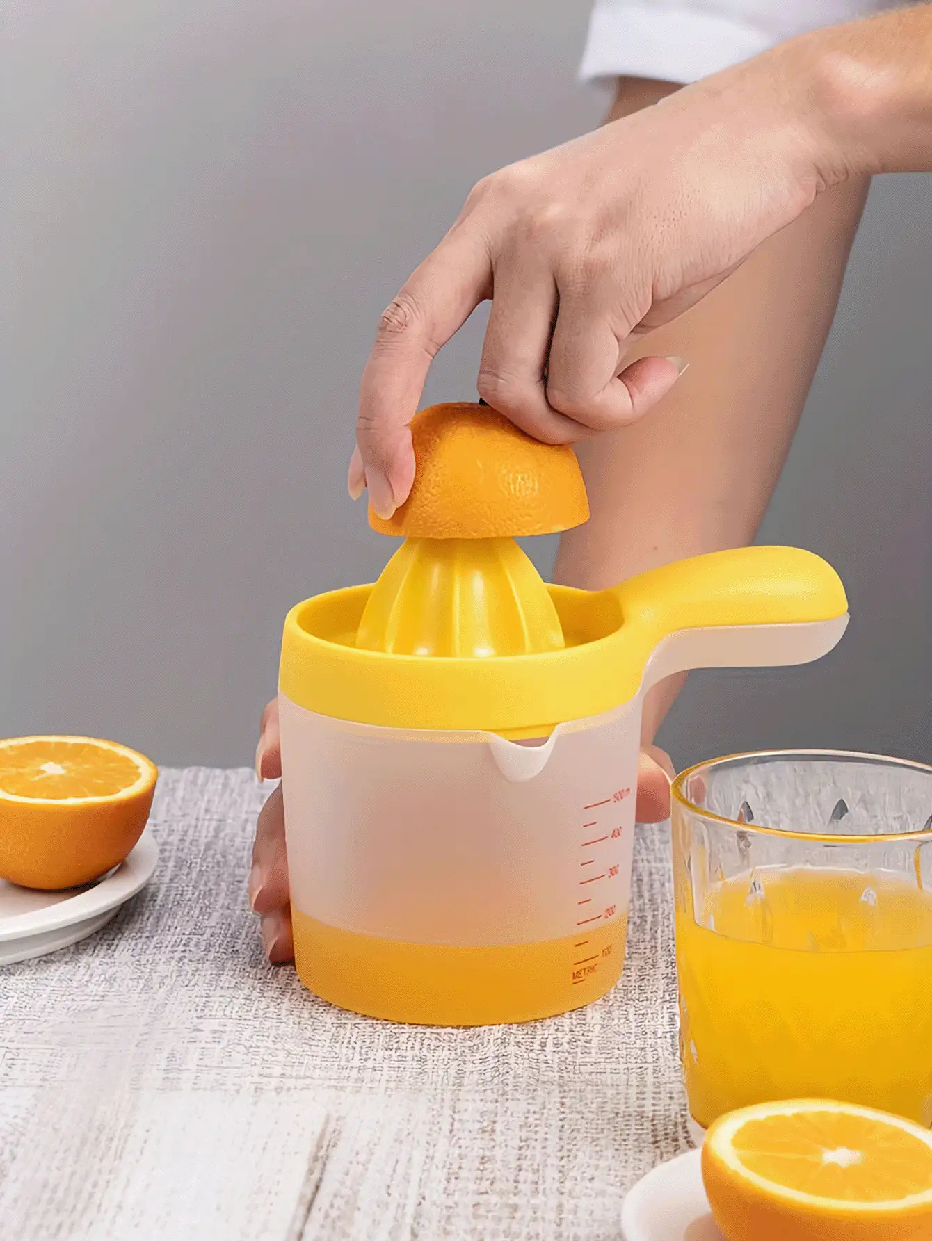 手动多功能榨汁机，带量杯，柑橘榨汁机，柠檬榨汁器，橙汁机，水果榨汁工具，果渣和果汁分离，必备厨房电器，厨房小工具及配件 - 彩色 - 查看 3