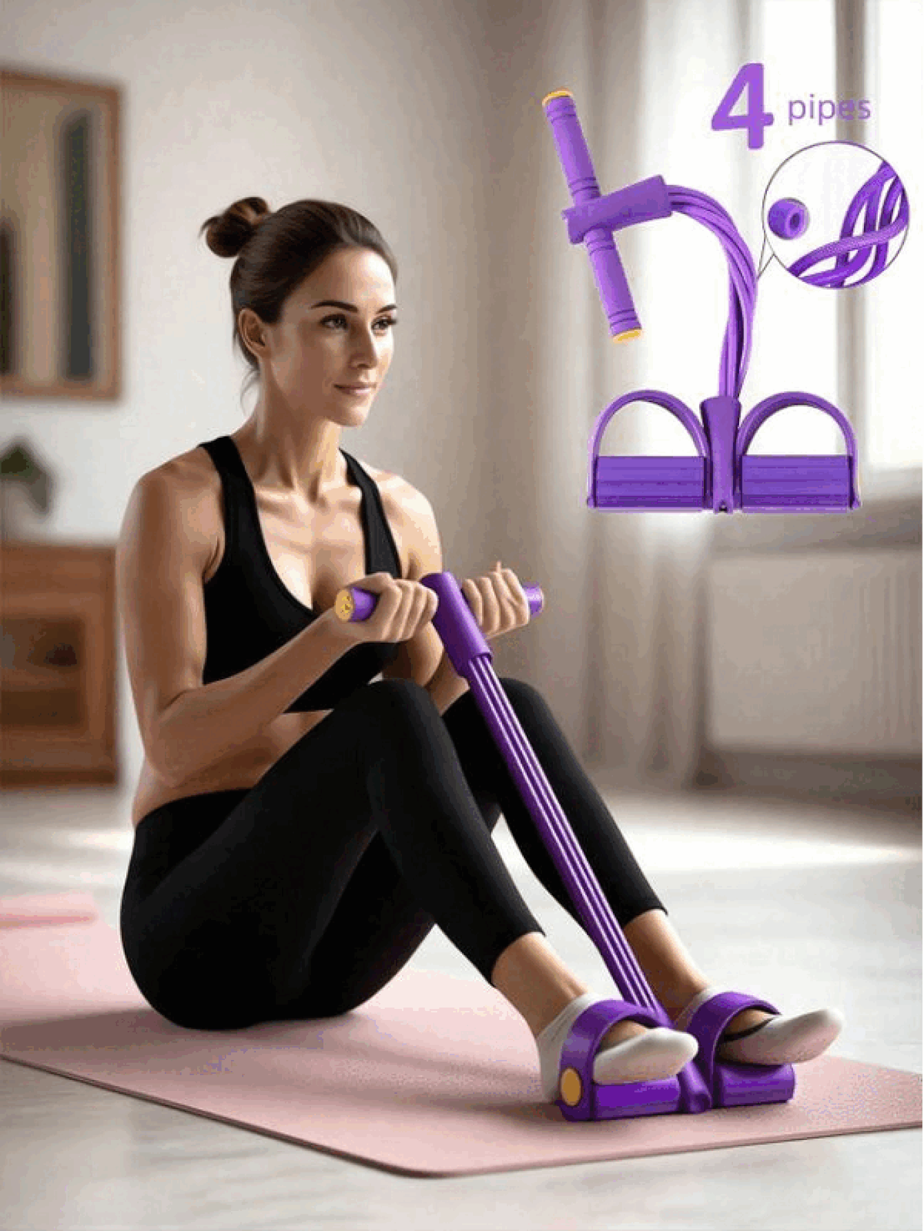 Elastic Pedal Resistance Band 4-Tube Home Fitness Pull Rope For Workouts Targeting The Abdomen Waist Arms And Legs Portable Yoga Pedal Puller Multifunctional Sit-Up Aid For Women Men Yoga Enthusiasts For Home Exercise Gym Outdoors Travel Fitness Equipment Exercise Accessories Home Essential Gym Accessories - One Size - View 2