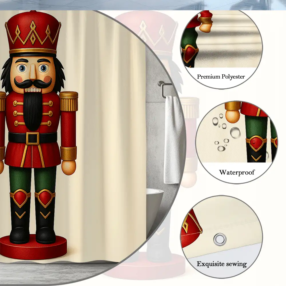 Nutcracker Shower Curtain Holiday Decor - White - View 4