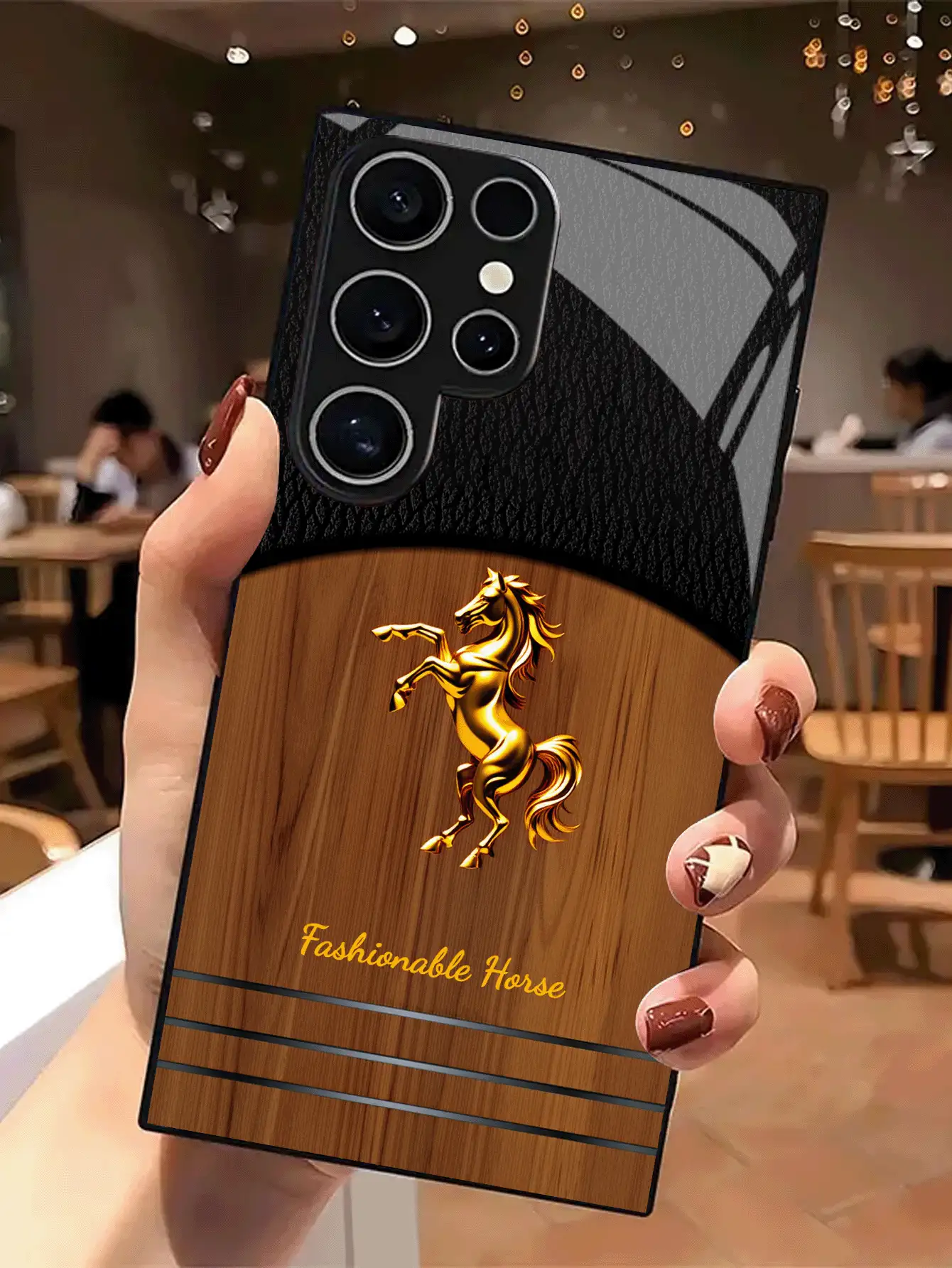1 ốp lưng điện thoại tùy chỉnh với họa tiết ngựa vàng và vân da đen, chất liệu kính cường lực, tương thích với Samsung A70/A56/A31/A30S/A15/A24/Note10/S10Lite/S20FE/S21Ultra/S23/S24/S25Plus/S25Edge, Note14Pro/Note12Turbo/Note11EPro/Note9/Note914C, K70E/K60/K50Ultra/K40, thiết kế cao cấp, thời trang, dành cho doanh nhân, món quà tuyệt vời nhất cho gia đình, đồng nghiệp, bạn trai. Phiên bản quốc tế, không phải phiên bản nội địa. - màu đen - Xem 2