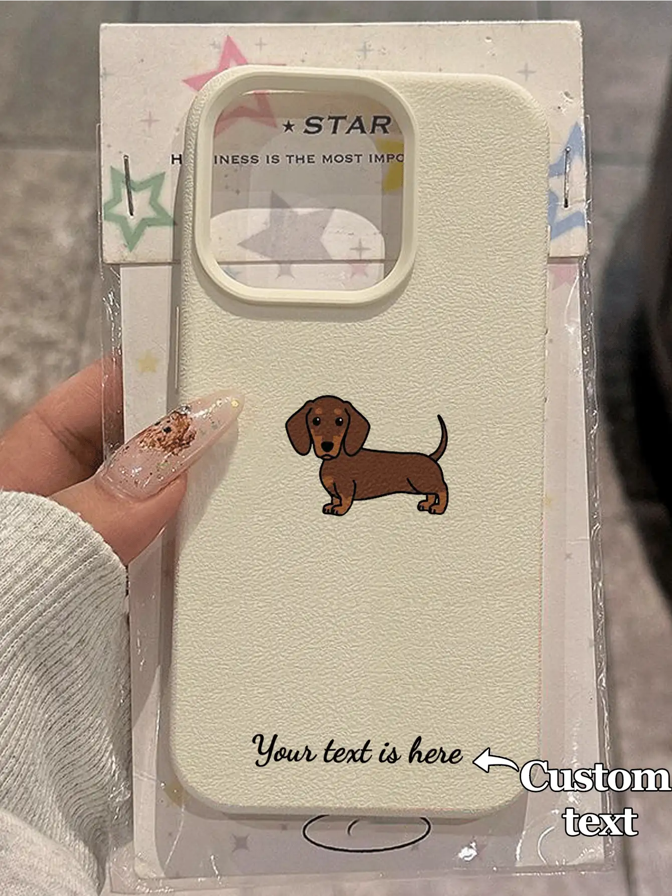 1pc Customizable Phone Case With Minimalist Brown Dachshund Cartoon Design, Compatible With IPhone 17 Pro Max/17 Air/16E/16 Pro Max/15/14 Plus/13/12/11, S24/20 Ultra/A52S/A31 A21S/A13/A05S, Redmi Note 13 Pro Plus/Note 10/Note 12C/Note 13C, Made Of TPU Material, Fashionable And Personalized Anti-Drop, Overall Pet Themed Customization, Holiday Gift, Suitable For Various Scenarios - White - View 2