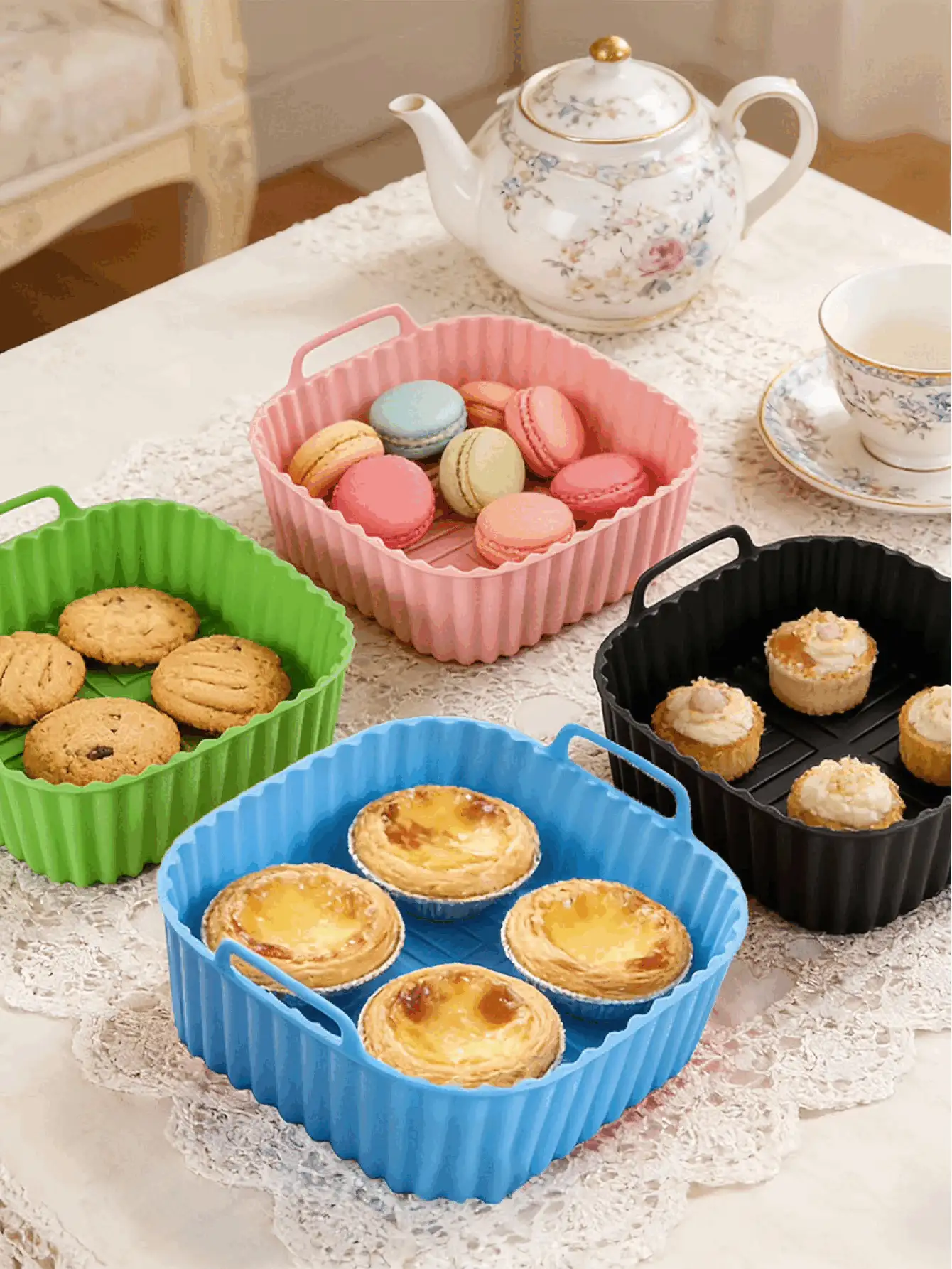 Reusable Silicone Square Air Fryer Liner, Kitchen Accessory, Replacement For Disposable Baking Pan, Premium Silicone Cookware Oven Liner Baking Pan Air Fryer Basket Mat Bowl, Easy To Clean Back To School Kitchen Accessory - Multicolor - View 3