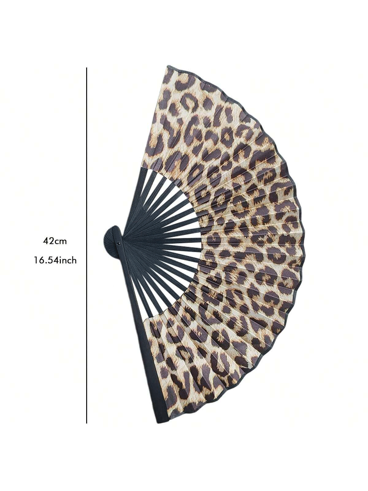 优雅豹纹折叠扇，黑色扇框 - 时尚公主主题，轻巧便携手持扇，女士适用 | 公主主题扇 | 轻便扇，适合春夏、伴娘礼物、房间、卧室装饰、海滩、旅行、男女皆宜、度假 - A - 查看 5