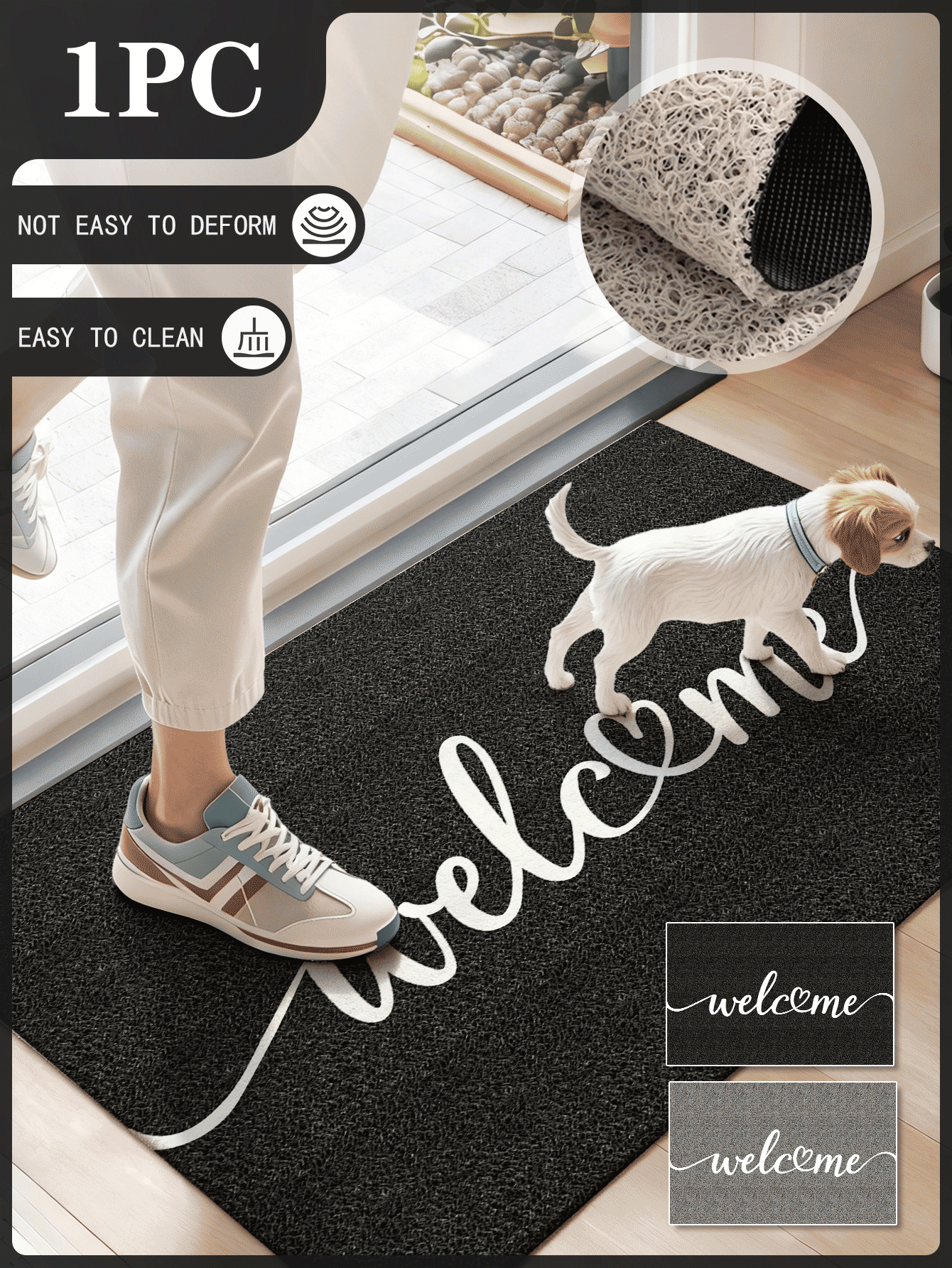 1pc 2800GSM Thick Chenille Doormat, Non-Slip Durable Washable Welcome Mat, Pet Friendly Entrance Floor Rug, Large Size Entryway Carpet, Black Welcome Carpet, Home Decor Mat, Suitable For Hallway, Living Room, Bedroom - A - View 2