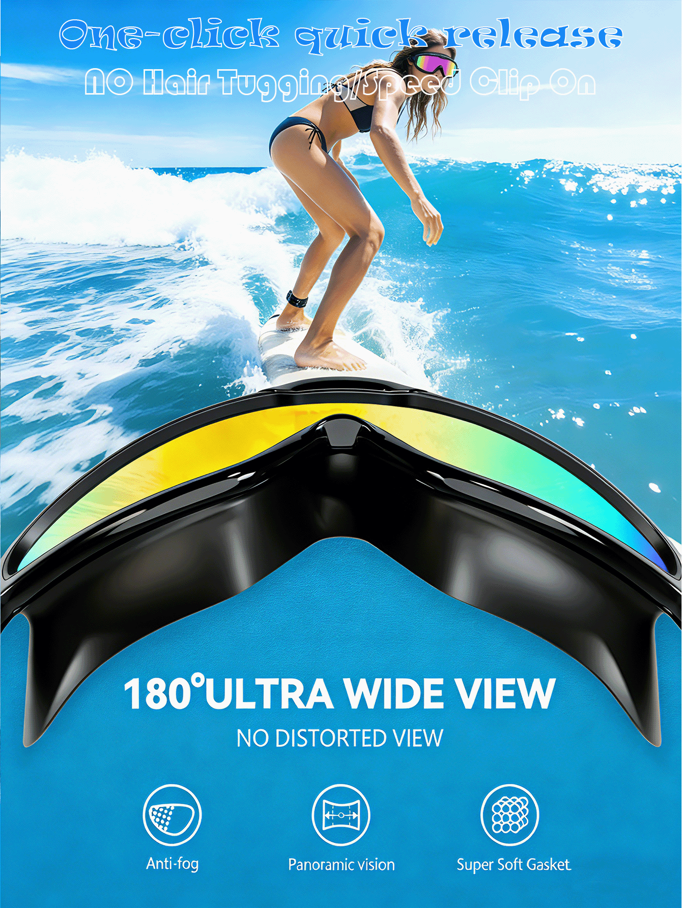 New Adult Wide-Angle Swimming Goggles – Fogproof, UV-Protective, And Leak-Free. Come With Earplugs, Nose Clips, And A Microfiber Cloth; Suitable For Both Men And Women. - Multicolor - View 6