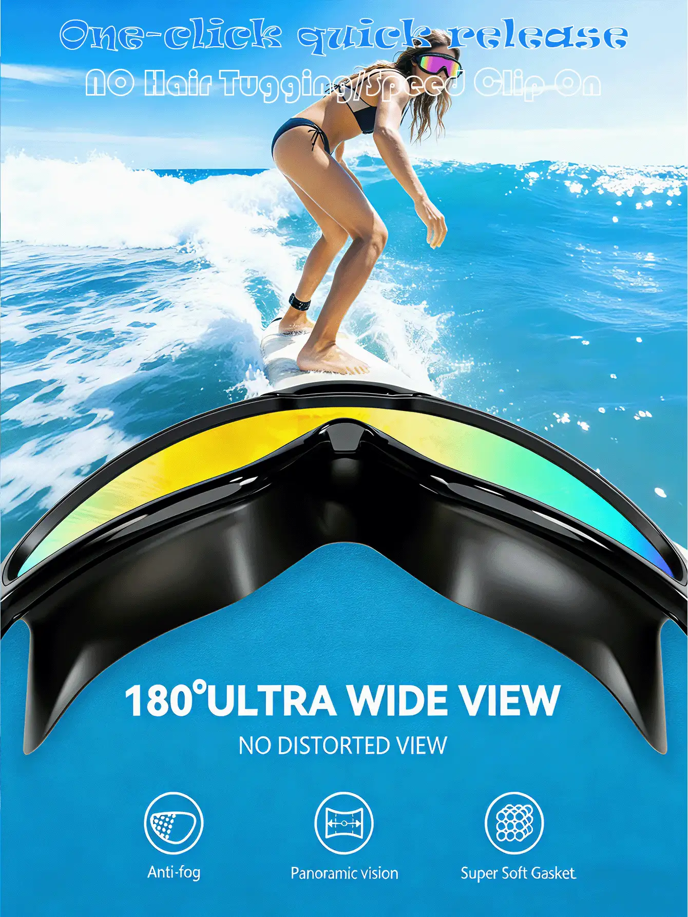 New Adult Wide-Angle Swimming Goggles – Fogproof, UV-Protective, And Leak-Free. Come With Earplugs, Nose Clips, And A Microfiber Cloth; Suitable For Both Men And Women. - Multicolor - View 6