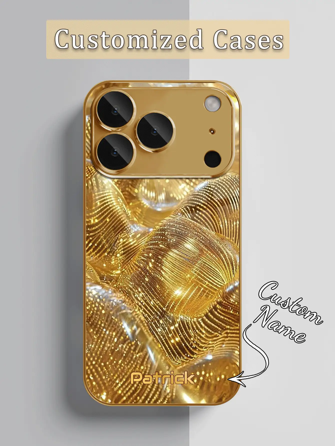 1pc Customized Name, Luxury Gold Wave Pattern High-Definition Electroplated Gold Glass Phone Case Compatible With Iphone 17 Pro Max/16 Pro Max/15/14 Plus/13 Pro/12 Pro Max/11/Xs Max/8/7/6 Plus Phone Accessories - Gold - View 2
