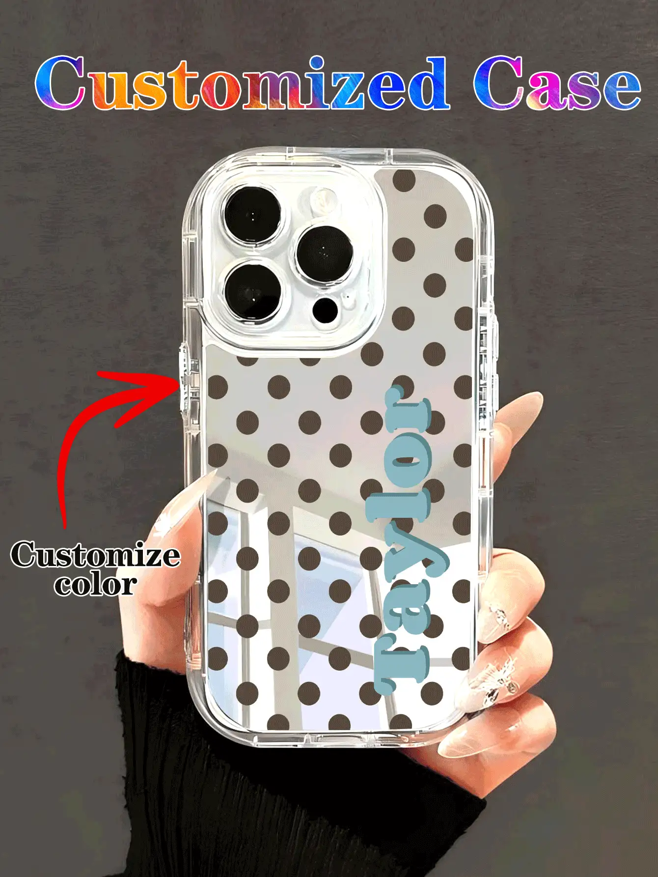 Ốp lưng điện thoại họa tiết chấm bi tối giản, in tên và chữ cái theo yêu cầu, vỏ cứng bảo vệ toàn diện, tương thích với iPhone 11/12/13/14/15/16 17 Pro Max. - Nhiều màu - Xem 2