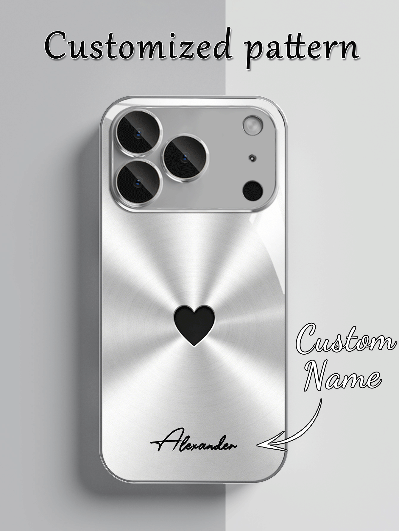1pc Customized Name & Gradient Silver Heart Design Electroplated Glass Phone Case Compatible With IPhone 17 Pro Max/16 Pro Max/15/14 Plus/13 Pro/12 Pro Max/11/Xs Max/8/7/6 Plus, S24 Ultra/S25 Ultra Accessories - Multicolor - View 2