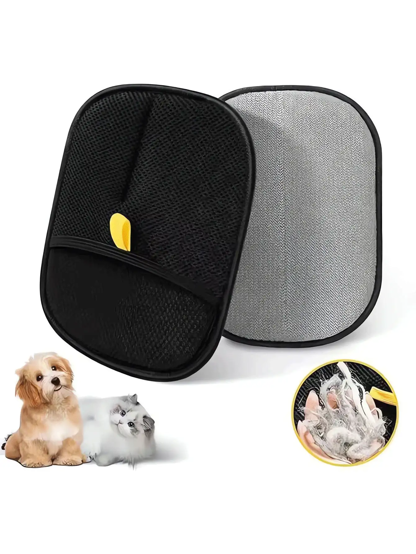 Găng tay chải lông thú cưng hai mặt 24 x 17cm, găng tay chải lông thú cưng hai mặt, găng tay chải lông không tĩnh điện, găng tay chải lông thú cưng tái sử dụng - đen - Xem 3