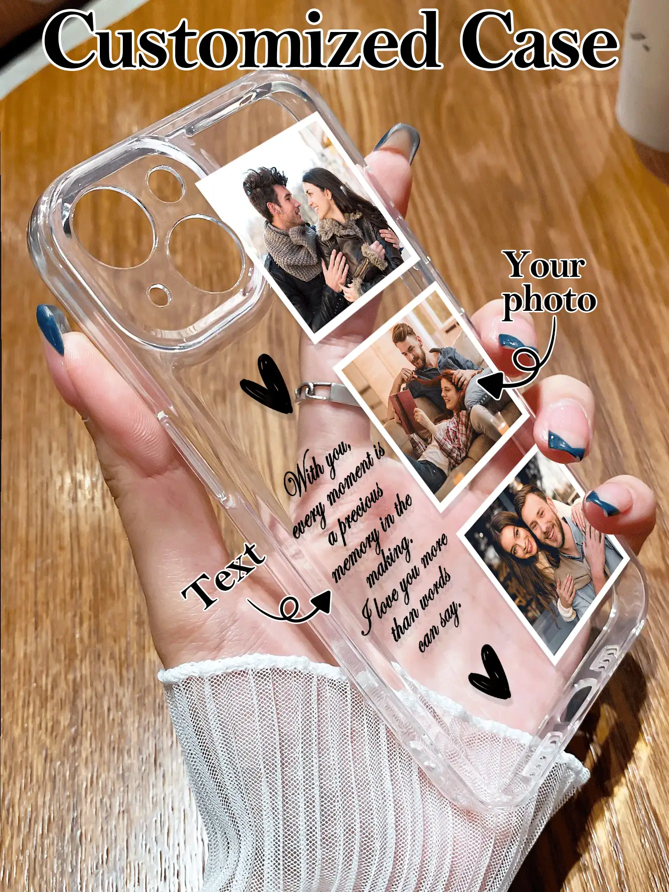 1个定制浪漫情侣照片、爱情短语文字个性化手机壳，适用于日常、婚礼、周年纪念、宠物、家庭照片，软TPU材质，保护性强。兼容 11、12、13、14、15、16 Pro Max、A14、A15、A16、A55、A54、A53、S24 Ultra、S23 Ultra、S25 Ultra，国际版，非国内版。 - 彩色 - 查看 2