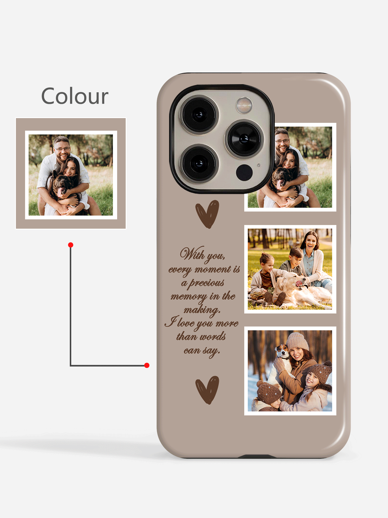1个定制浪漫情侣照片、爱情短语文字个性化手机壳，适用于日常、婚礼、周年纪念、宠物、家庭照片，印制在二合一光面保护硬壳上，兼容 11/12/13/14/15/16/17 Pro Max，国际版，非国内版 - 彩色 - 查看 2