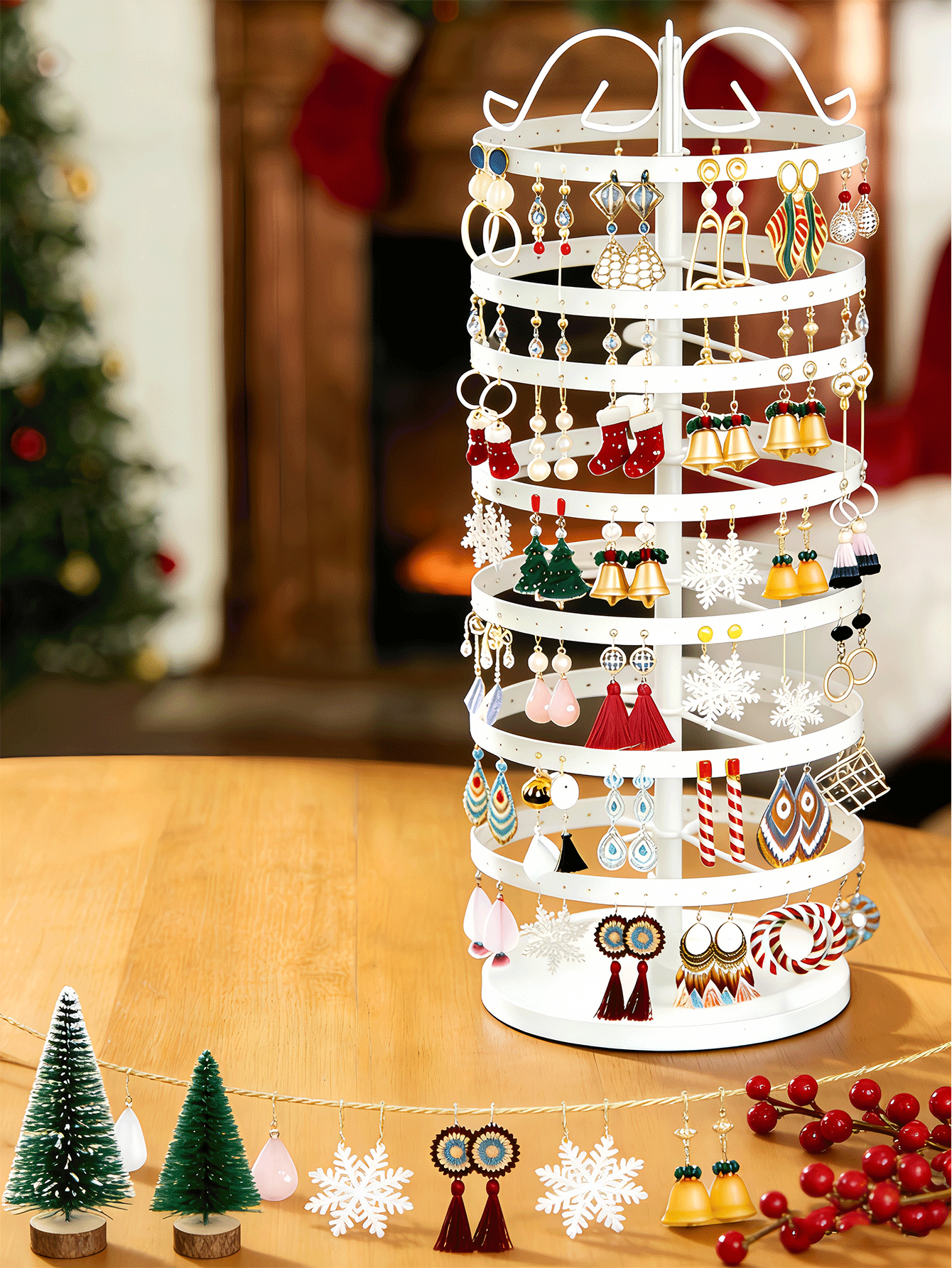 360°旋转首饰展示架，金属旋转耳环收纳架，可调节展示树，大型旋转架，女士首饰收纳展示架，适用于耳钉和耳环，立式金属塔旋转展示架，情人节家居装饰，闺蜜节浴室装饰 - 彩色 - 查看 2