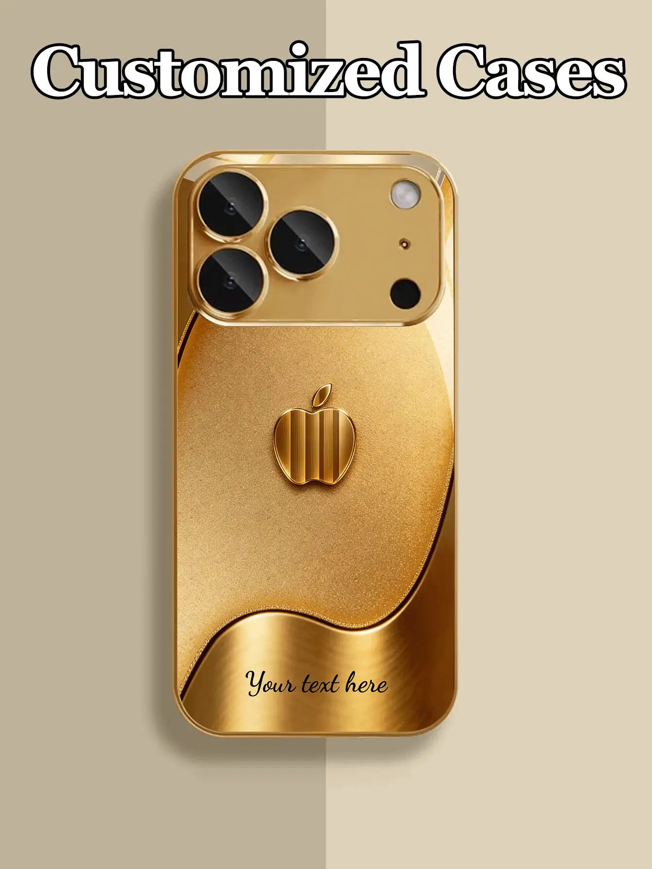 1个可定制手机壳，采用时尚商务金色条纹和苹果设计，兼容 17 Pro Max/17 Air/16 Pro Max/15/17/13/12/11/XS Max/6/7/8 Plus，高端商务定制，高清印刷电镀钢化玻璃材质，防摔设计，是送给家人和朋友的最佳礼物，可爱又美观。 - 金色 - 查看 2